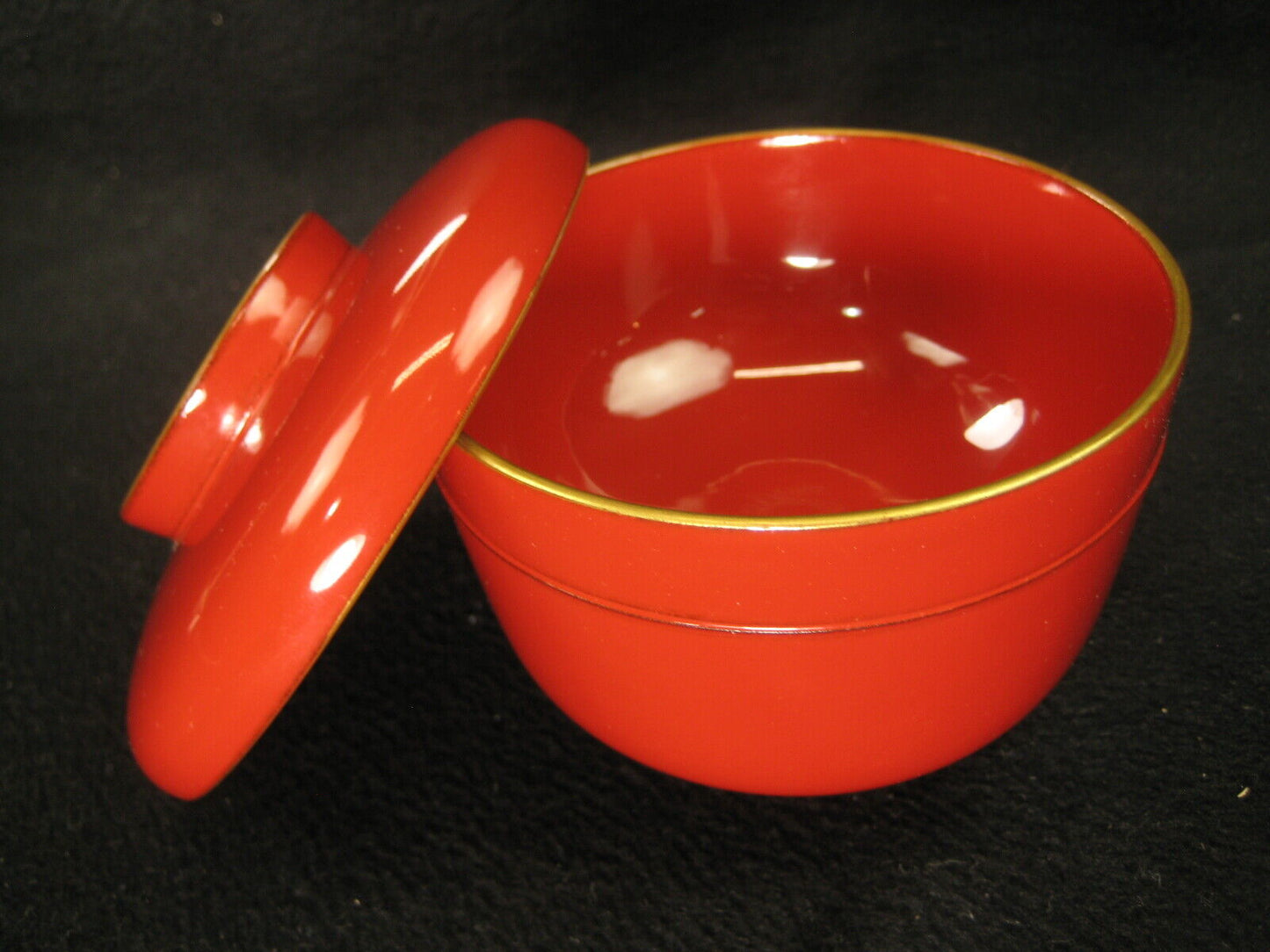 Antique Japanese Meiji Era (C.1880) Lacquer Wooden Lidded Soup / Rice Bowl