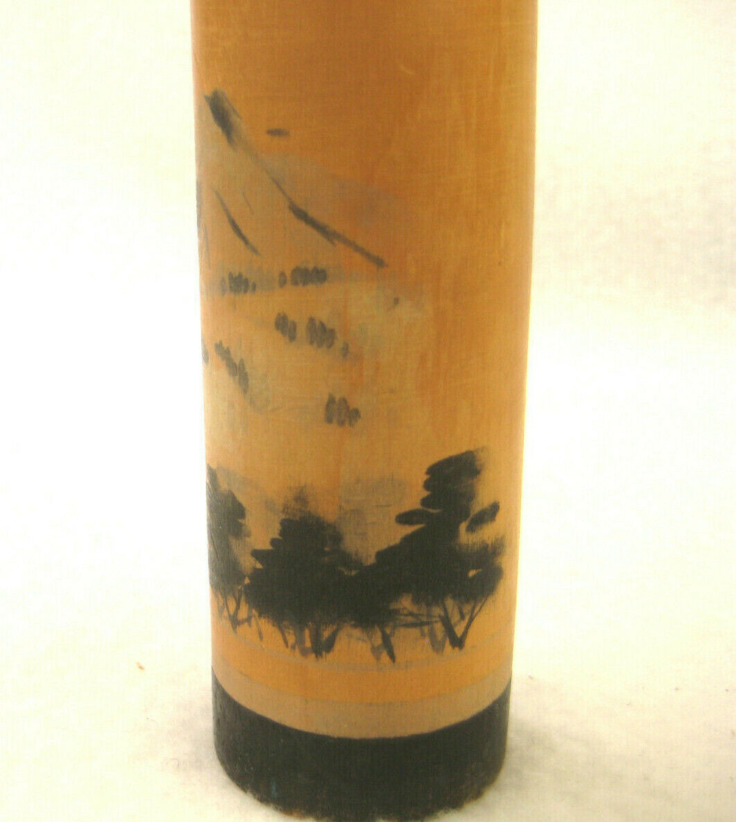 Vintage Japanese Kokeshi Wooden Bobblhead Doll W/ Hat Hand Painted Trees 3"