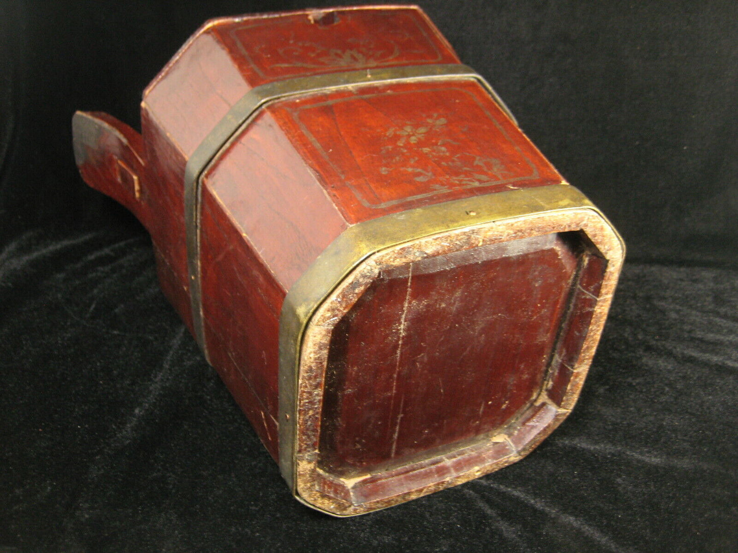 Antique Chinese Hardwood Teapot Caddy Holder W/ Bat Carving Red & Gold