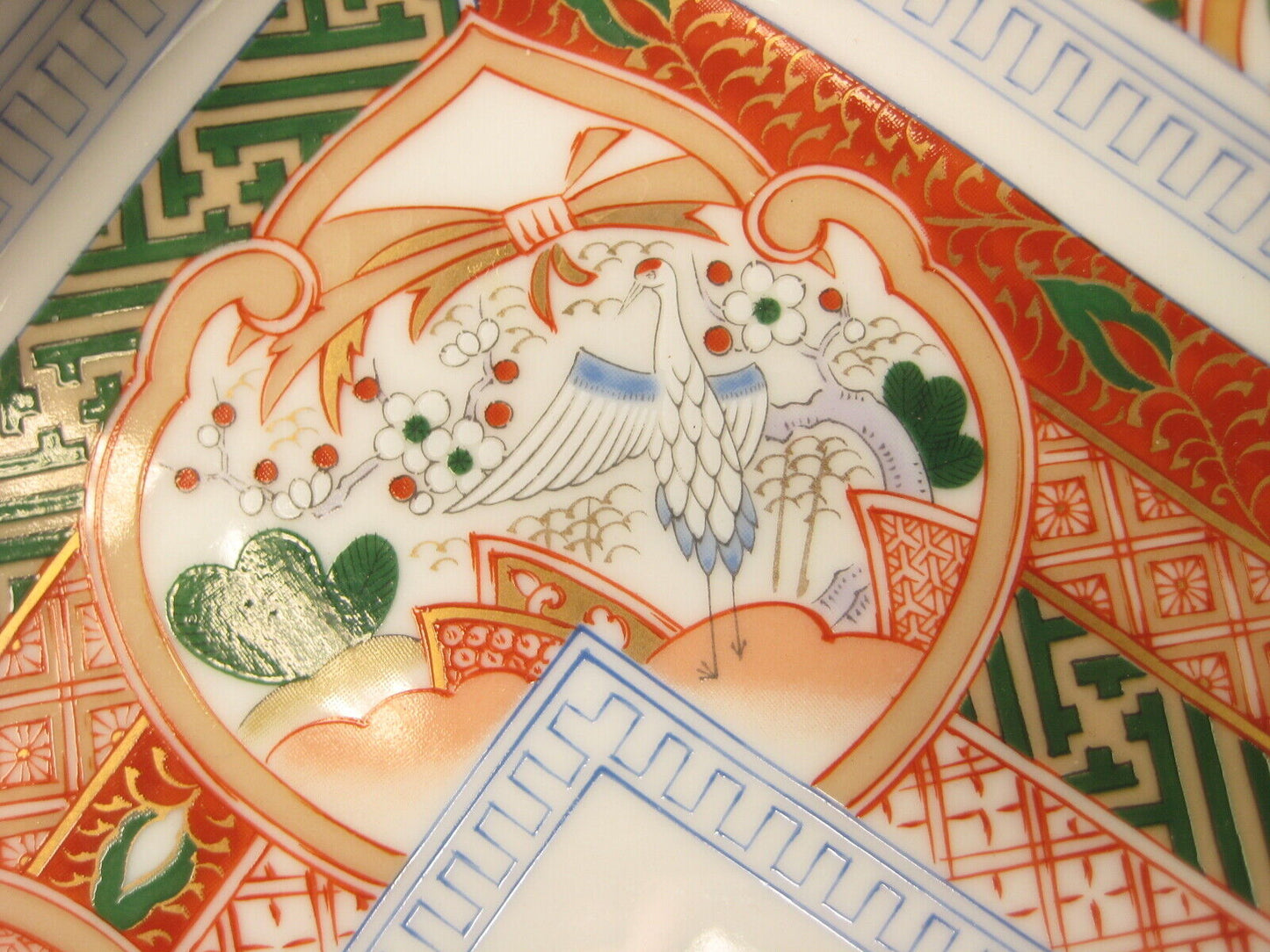 Vintage Japanese Imari Square Serving Plate Crane & Pine Rice Design