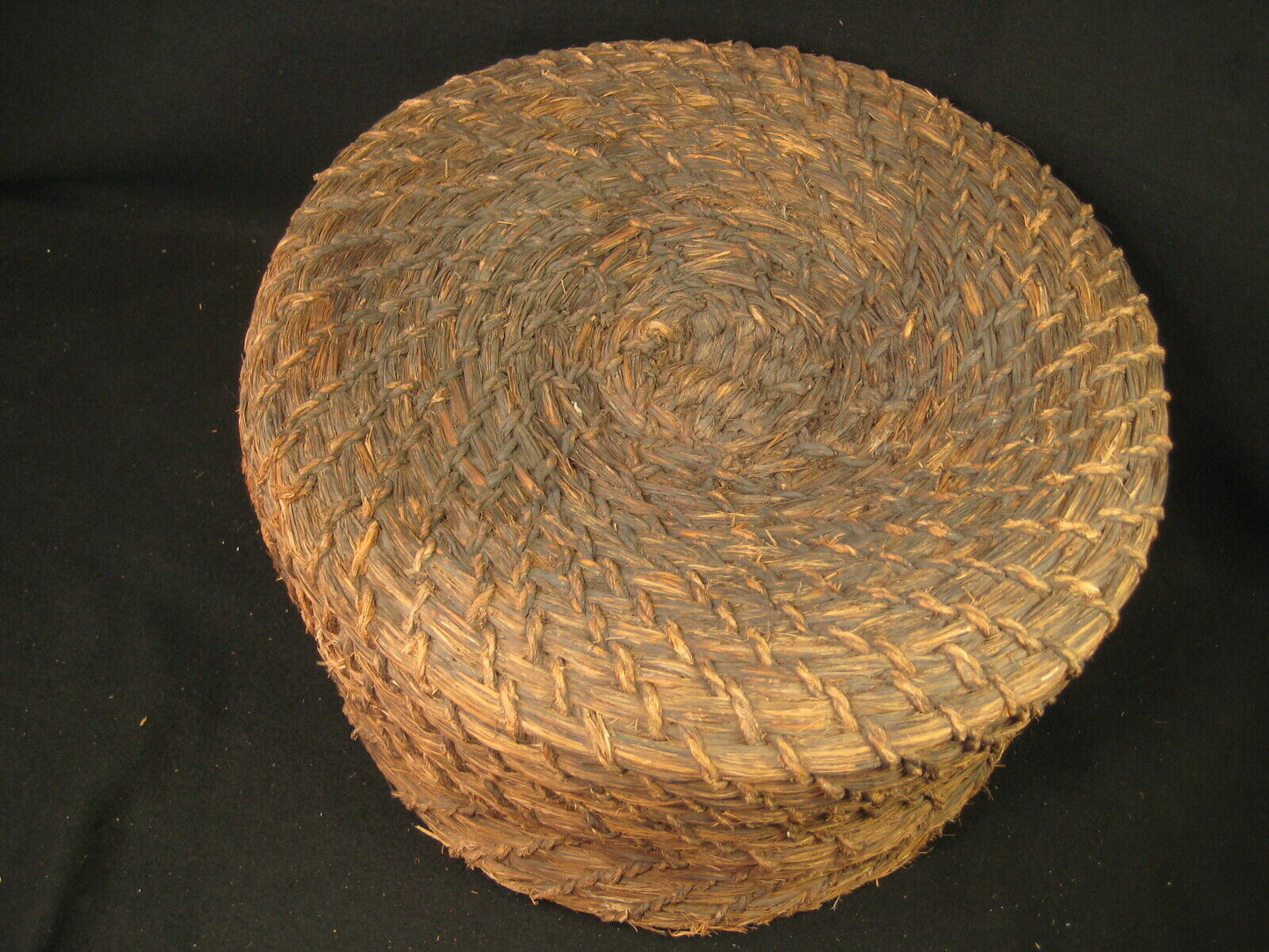 Antique Japanese Taisho Era (C. 1920) Rope Weave Kago Lidded Storage Basket