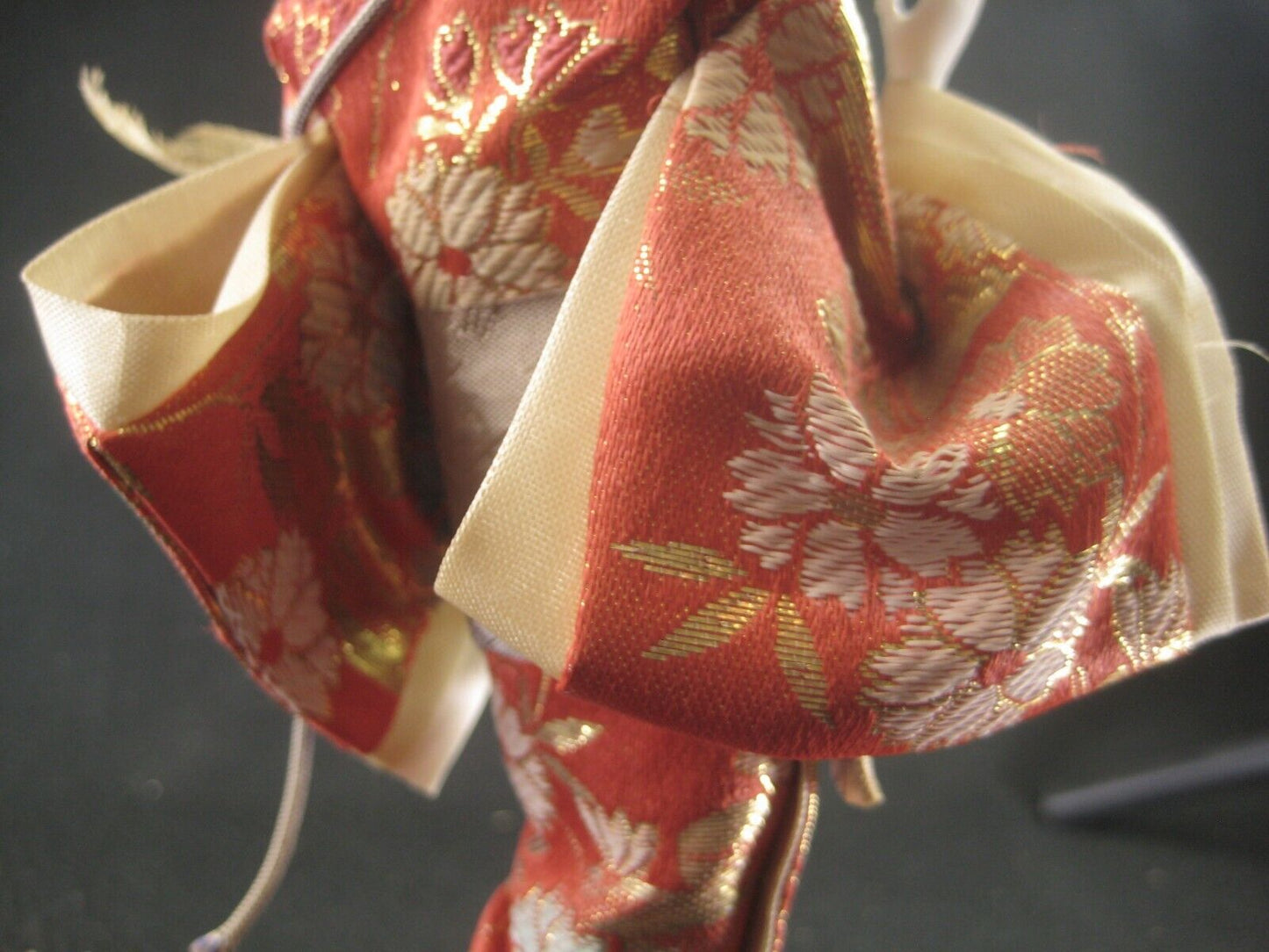 Vintage Japanese Geisha Doll W/ Bell In Red & White Sakura Kimono 11"