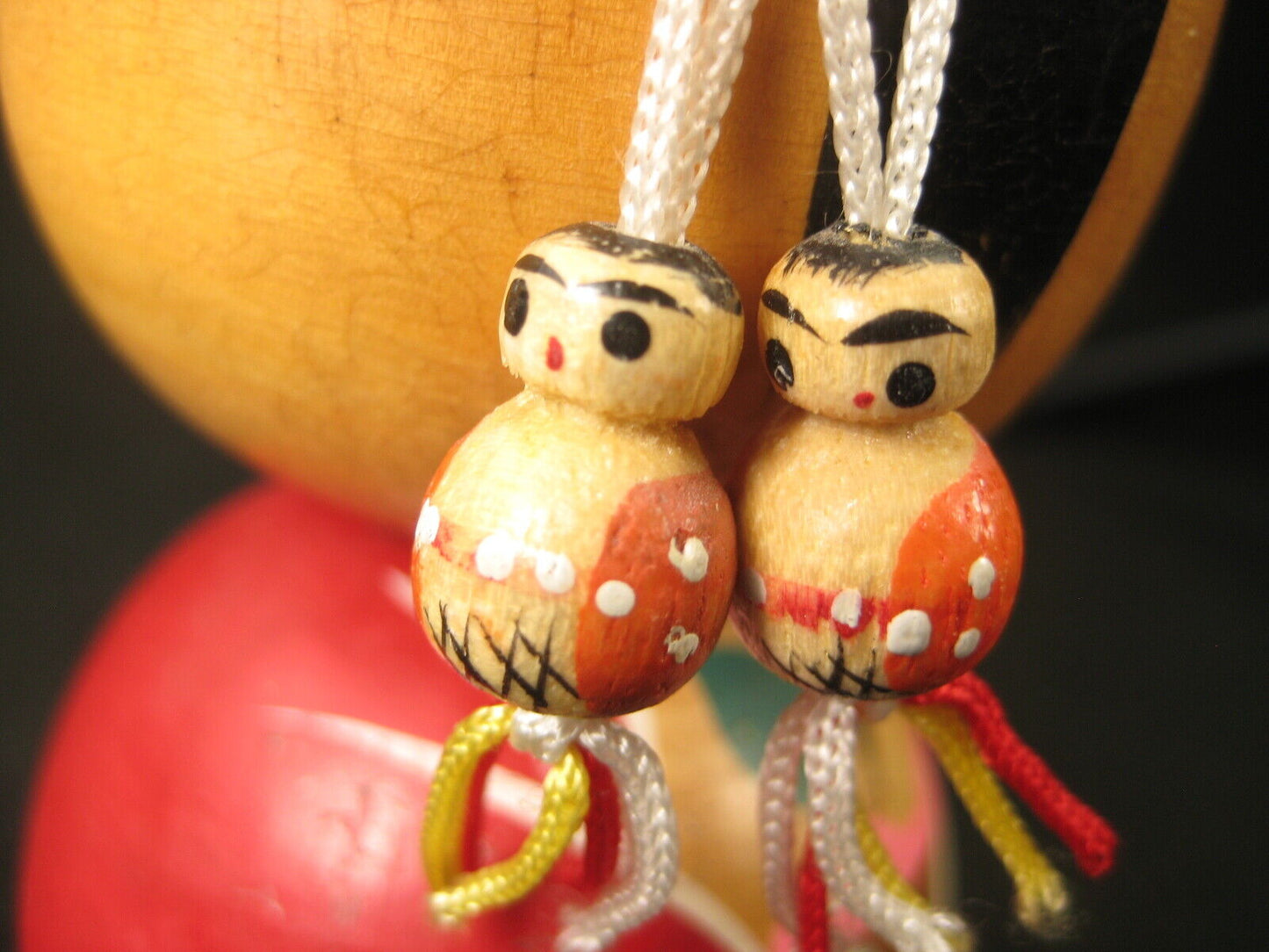 Vintage Japanese Showa Era (C.1950) Wooden Kokeshi Doll With Extra 2 Dolls
