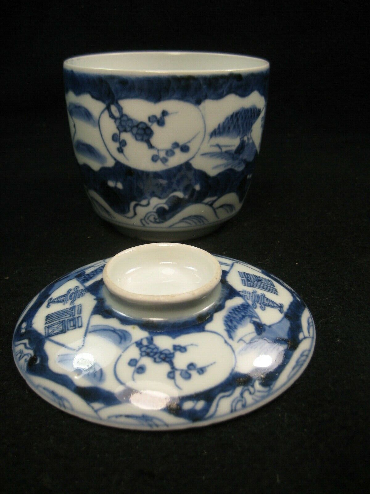 Antique Japanese Meiji Era C. 1880 Imari Ceramic Sencha Lidded Tea Cup Scenic