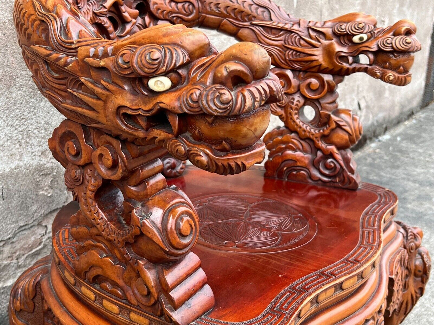 Antique Japanese Meiji Era (C1900) Dragon Chair Hand Carved For Export 17"Seat