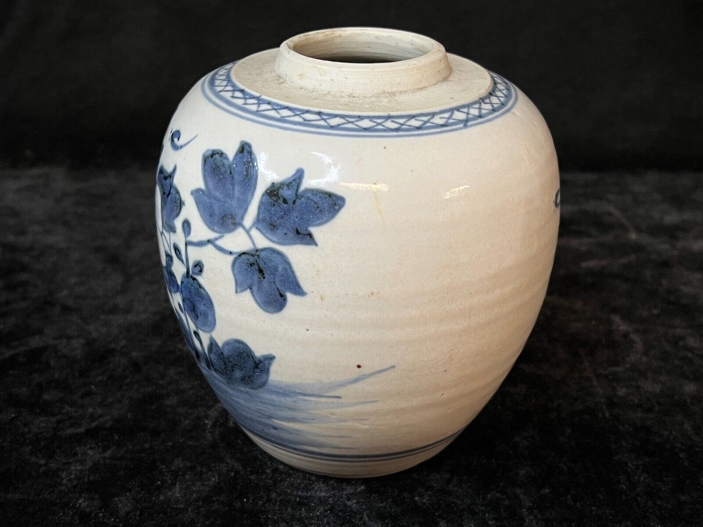 Antique Chinese Qing 19Th Century Cobalt Blue & White Jar Peonies 5.5"