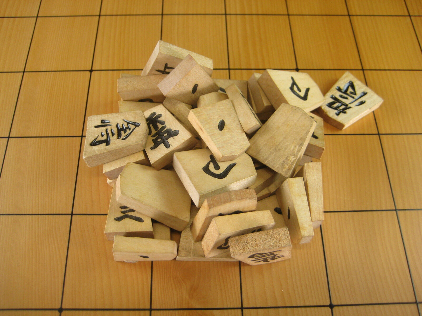 Vintage Japanese Wooden Shogi Koma Pieces W/Original Box