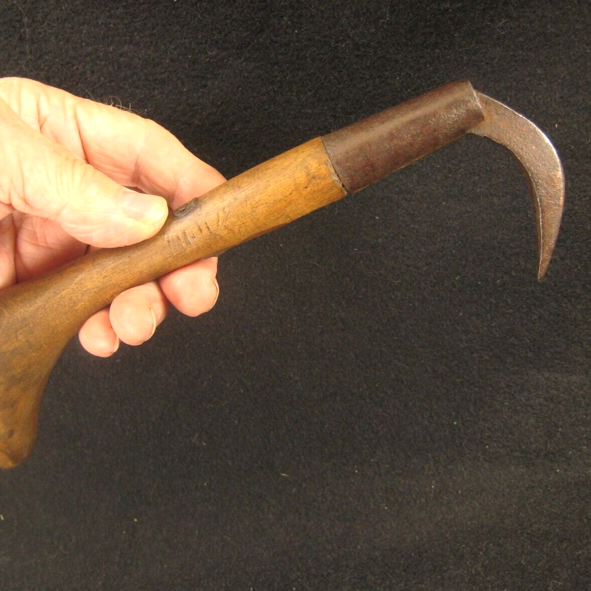 Antique Japanese Signed Forged Iron Gaff With Hinoki Wood Handle
