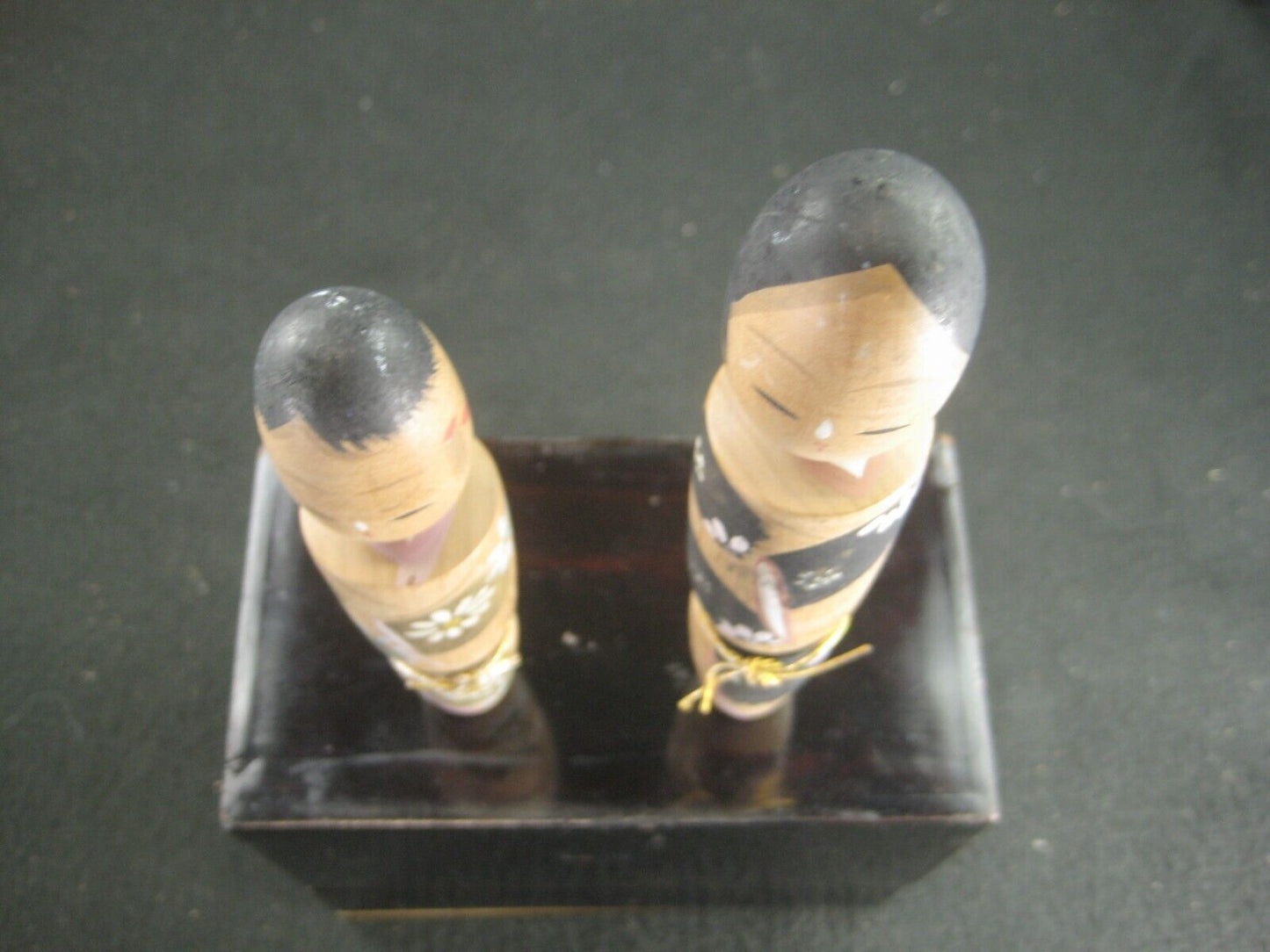 Vintage Japanese Kokeshi Gold And Black Wooden Doll Kimono 6"