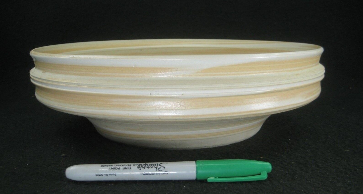 Japanese Ceramic Ikebana Vase W/ kenzan Flower Frog Attached Beige Striped