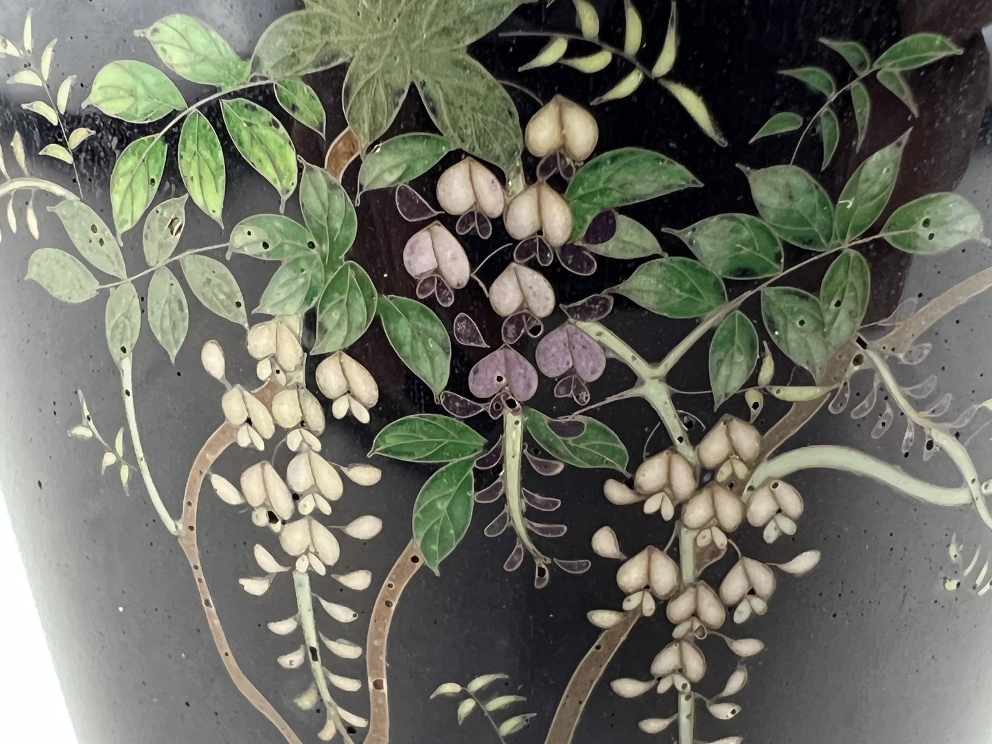 Antique Japanese Meiji Era (c1880) Cloisonné Vase Wisteria & Bird 6”