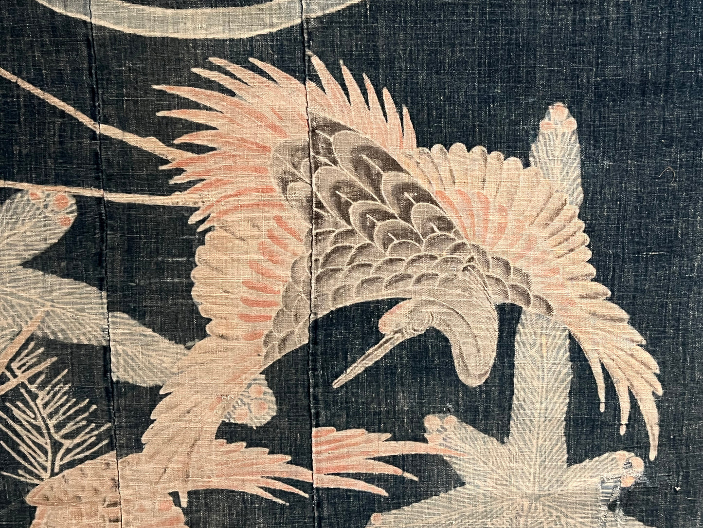 Antique Japanese c.1850 Futon Cover 6 Color Plum Blossom Mon & Cranes Indigo Dyed Tsutsugaki