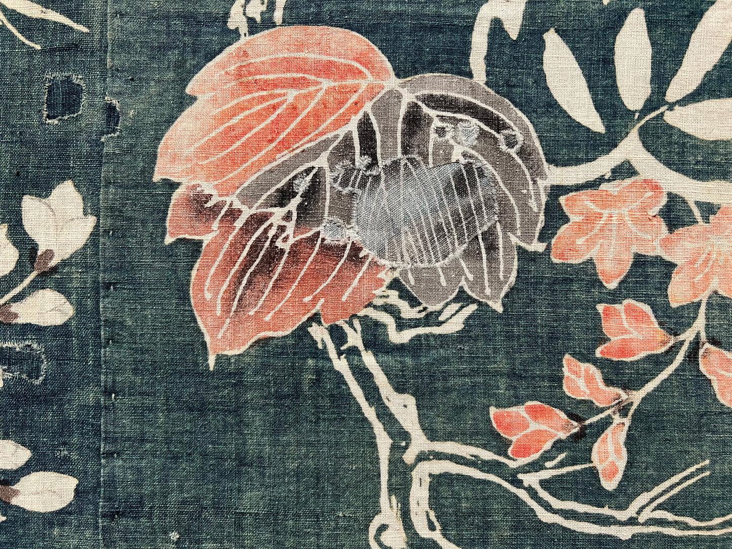 Antique Japanese c.1840 Futon Cover 6 Color Phoenix Indigo Dyed Tsutsugaki