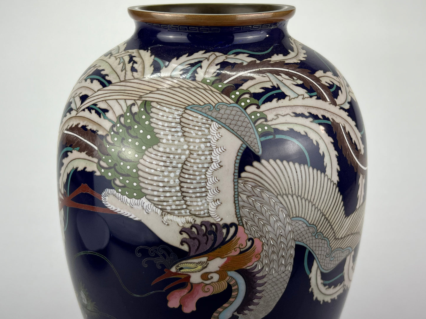 Antique Japanese Meiji Era (late 1800's) Cloisonné Vase Phoenix & Dragon 12”