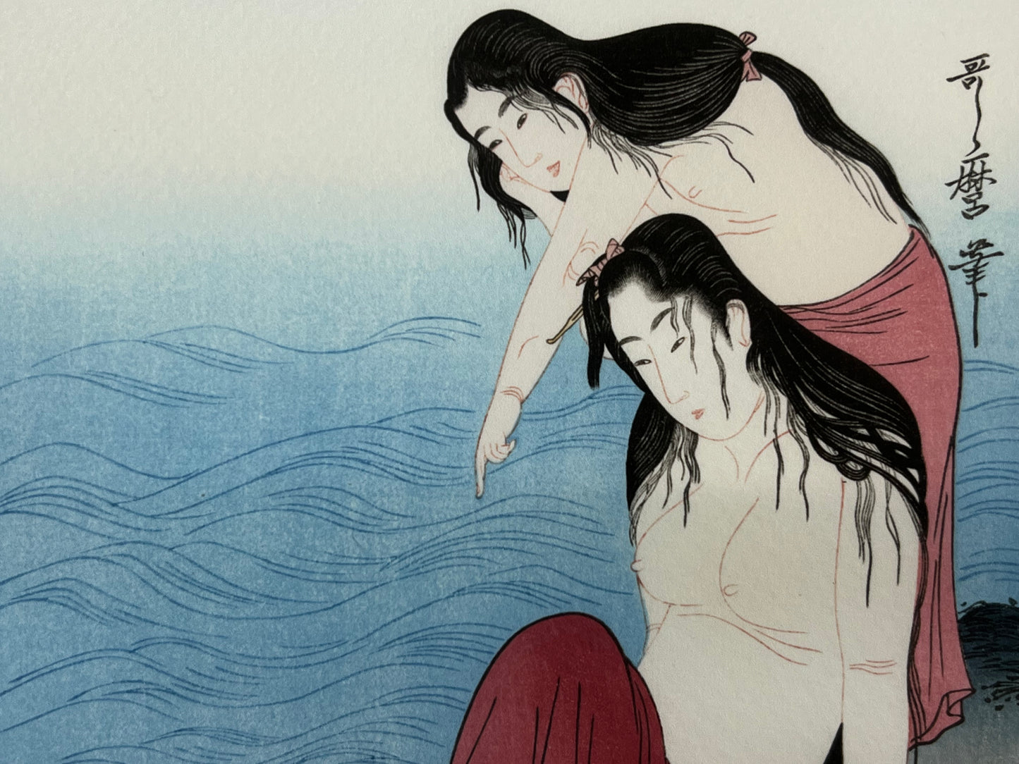"Abalone Divers" Utamaro Giclee Woodblock Triptych Print Set of 3 9"x14"