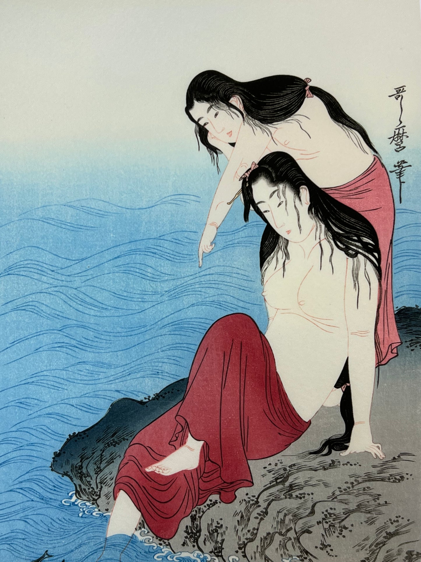 "Abalone Divers" Utamaro Giclee Woodblock Triptych Print Set of 3 9"x14"