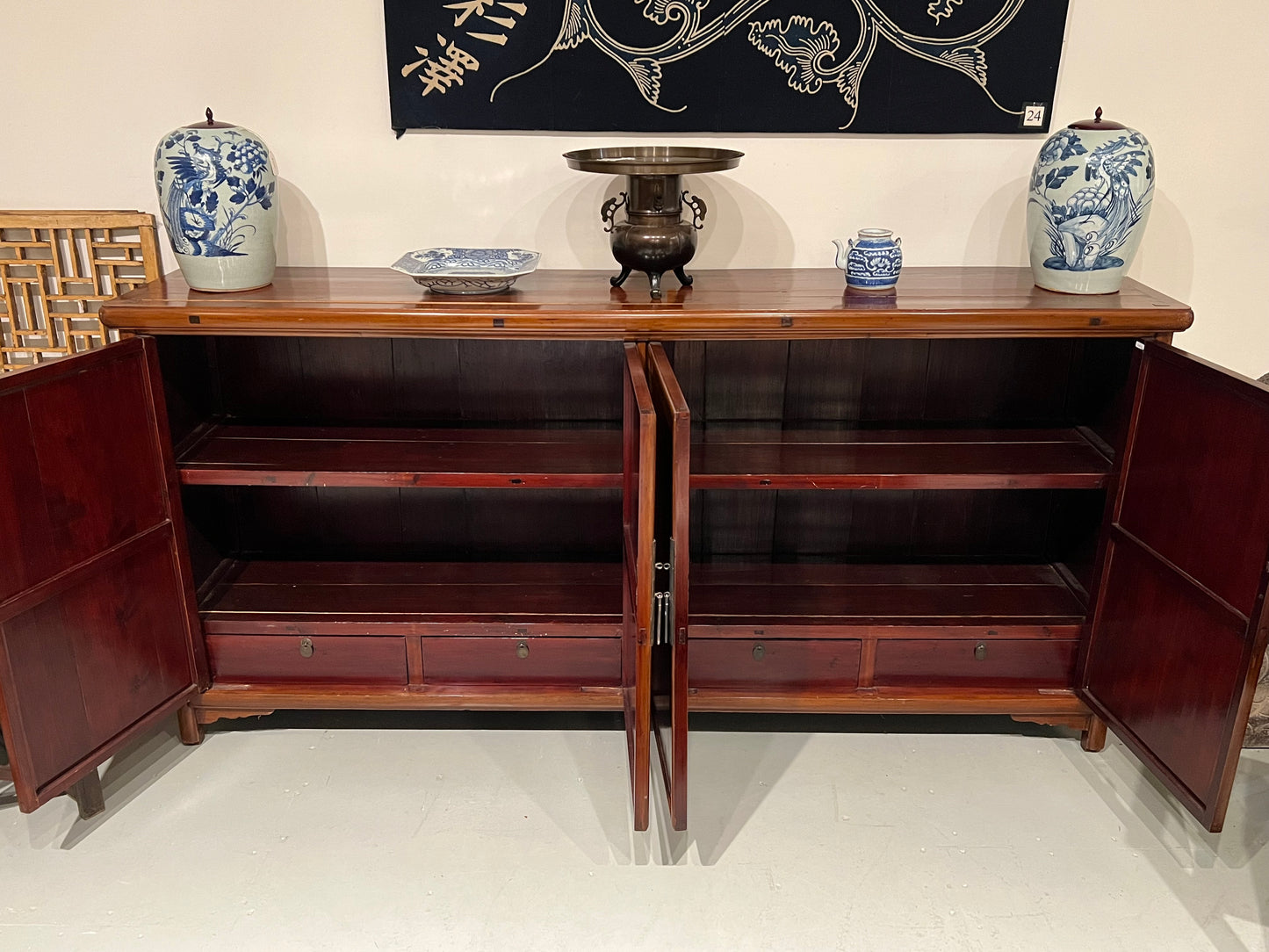 Antique Chinese Ming Style Cabinet Buffet Four Doors Four Drawers 76"