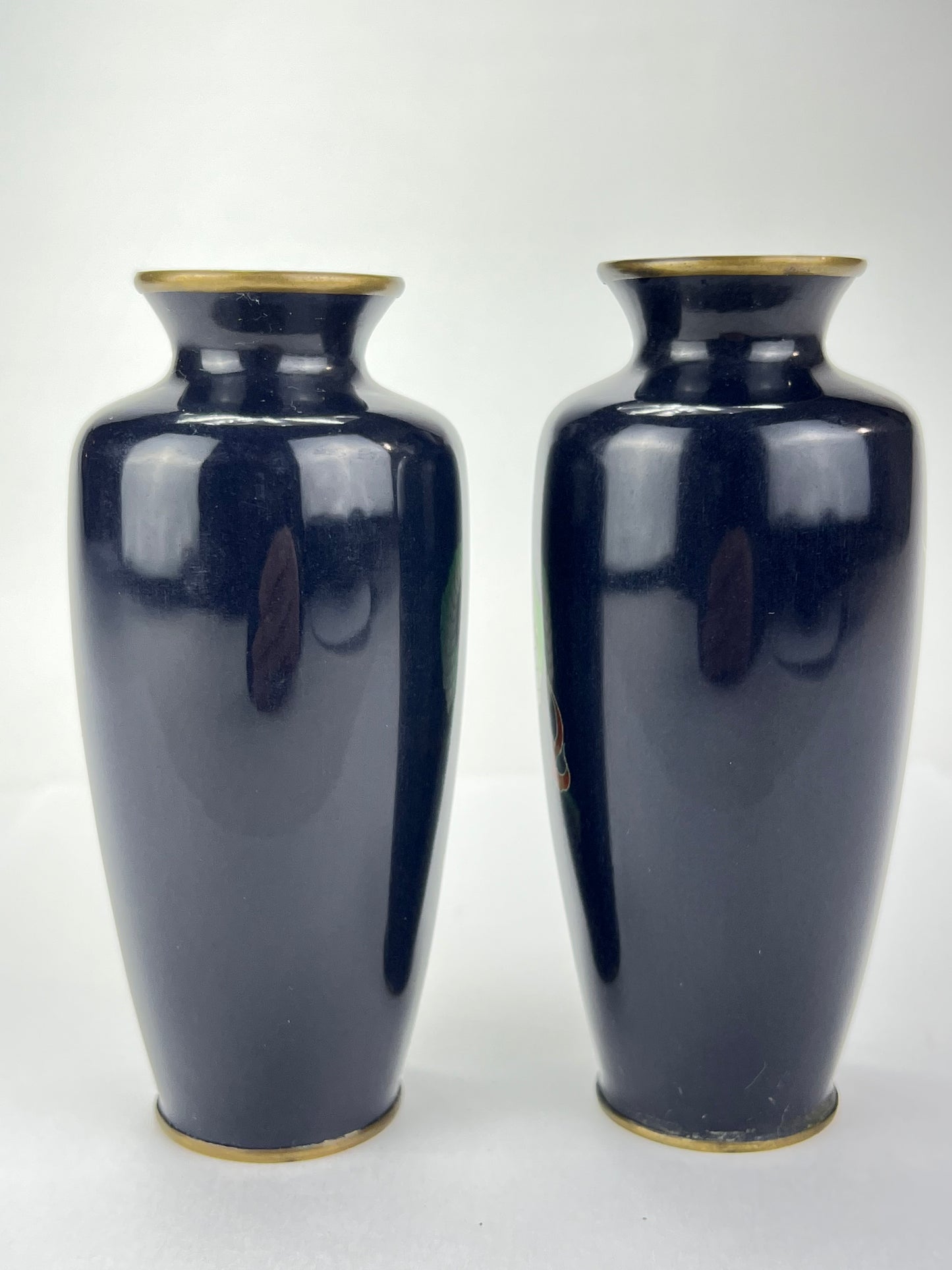 Antique Japanese Meiji Era (late 1800's) Cloisonné Pair of Green Dragon Vases 5”