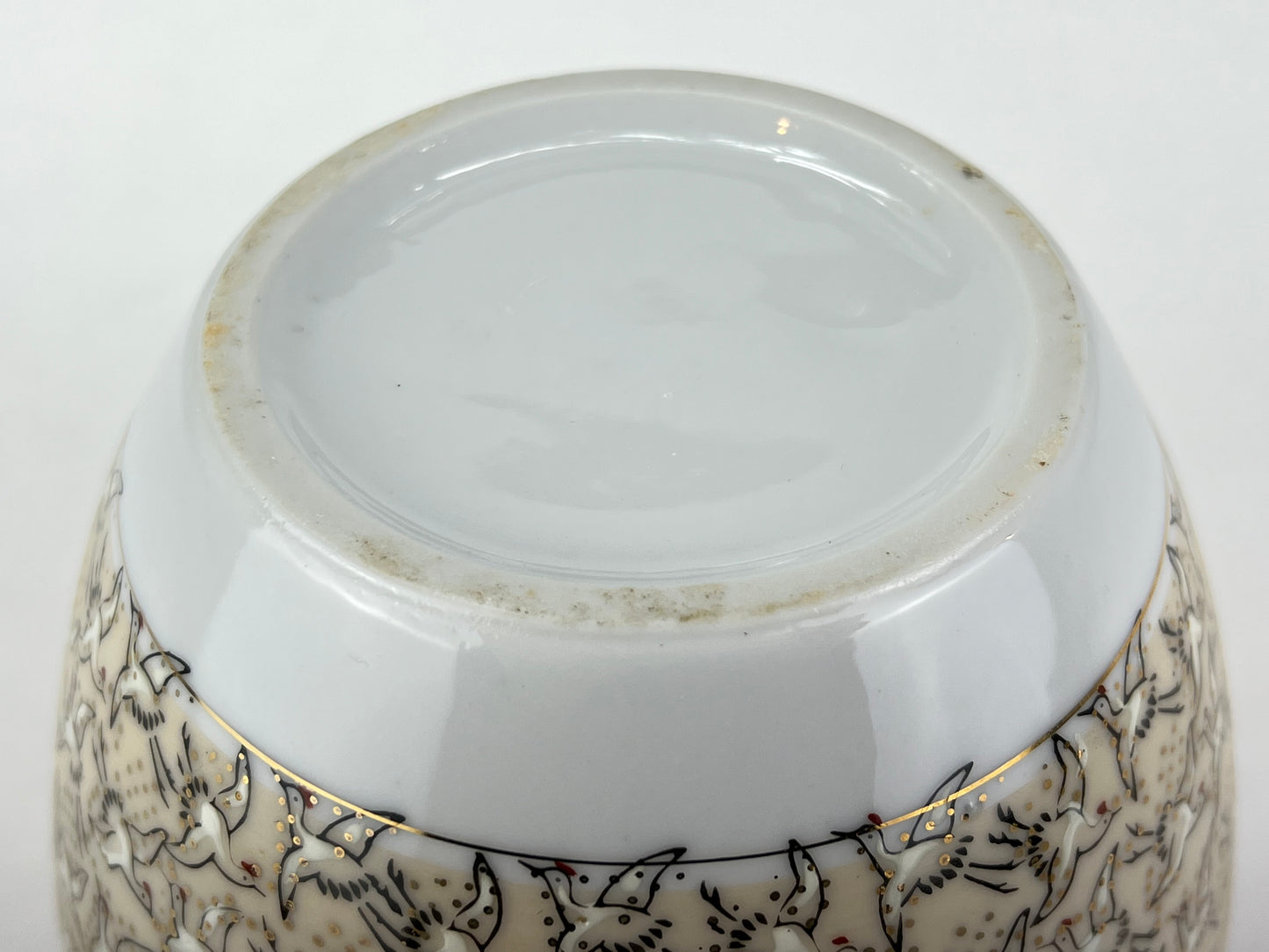Vintage Porcelain Vase w/ Cranes in Black & Gold 7"