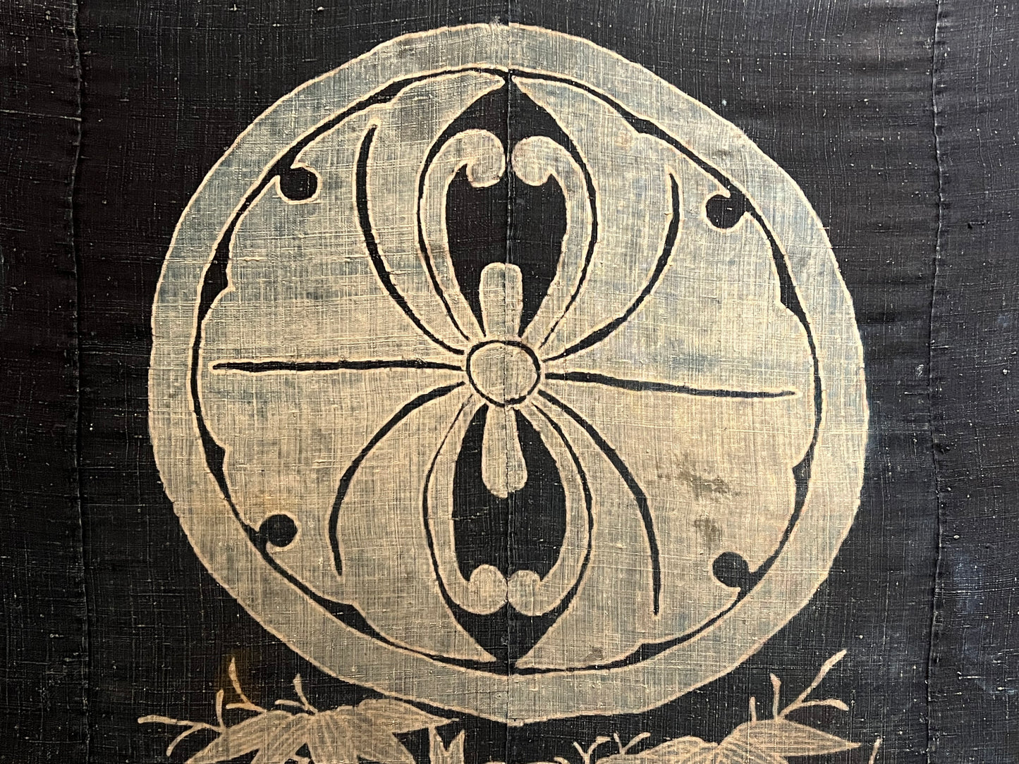 Antique Japanese c.1800 Futon Cover 3 Color Pine Bamboo Plum Mon Indigo Dyed Tsutsugaki