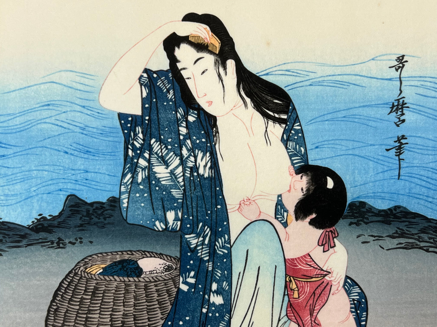 "Abalone Divers" Utamaro Giclee Woodblock Triptych Print Set of 3 9"x14"