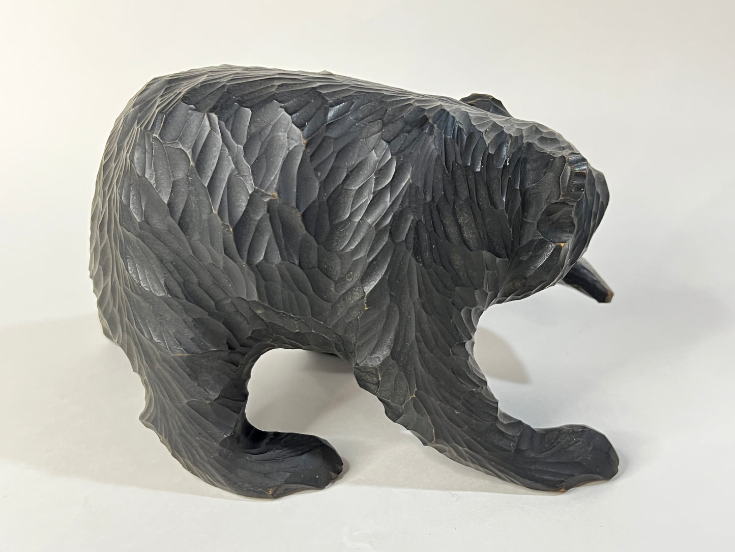 Vintage Japanese Ainu Hand Carved Bear w/ Salmon Cedar Wood Kubori Kuma 6.5"