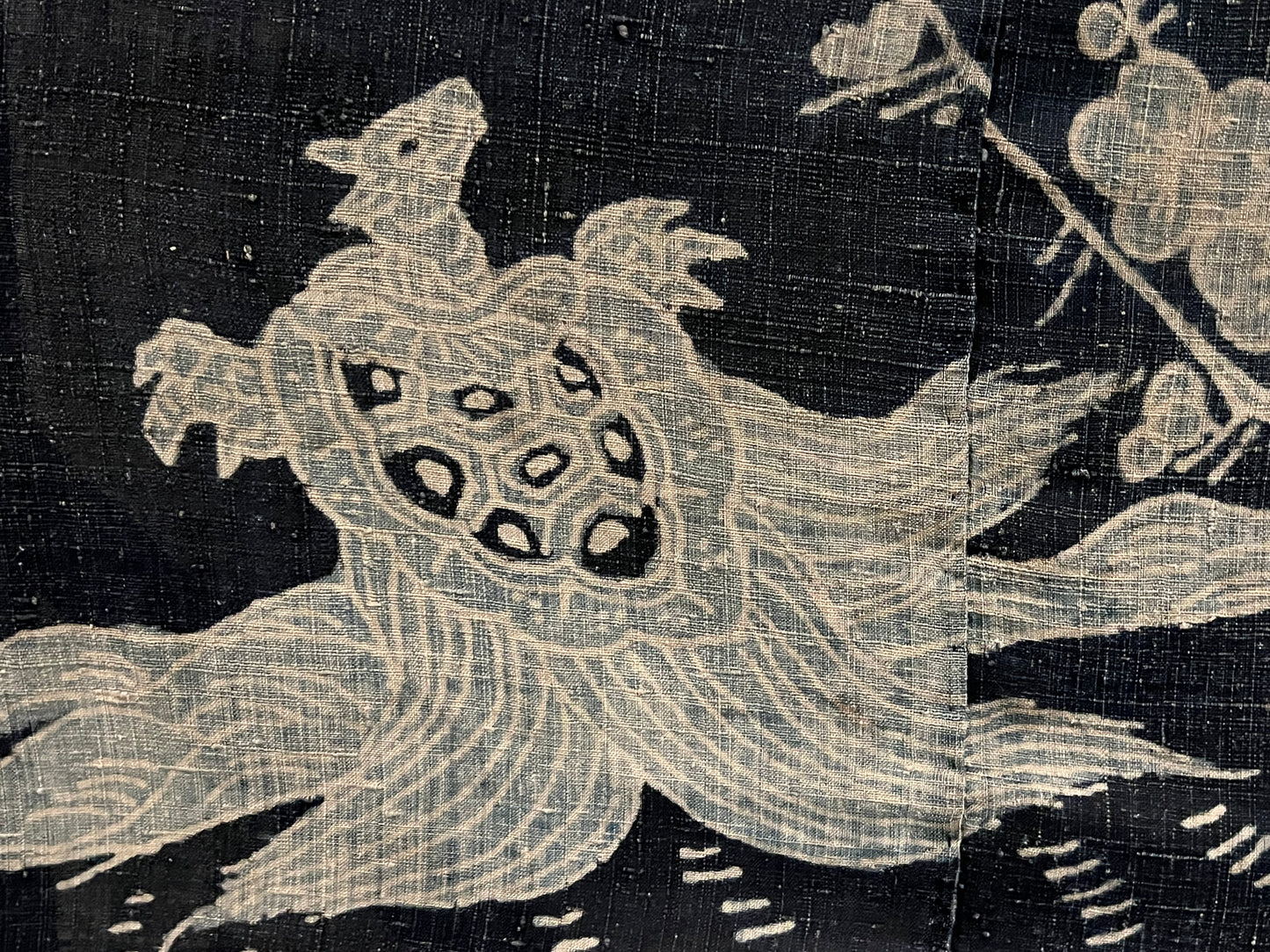 Antique Japanese c.1800 Futon Cover 3 Color Pine Bamboo Plum Mon Indigo Dyed Tsutsugaki