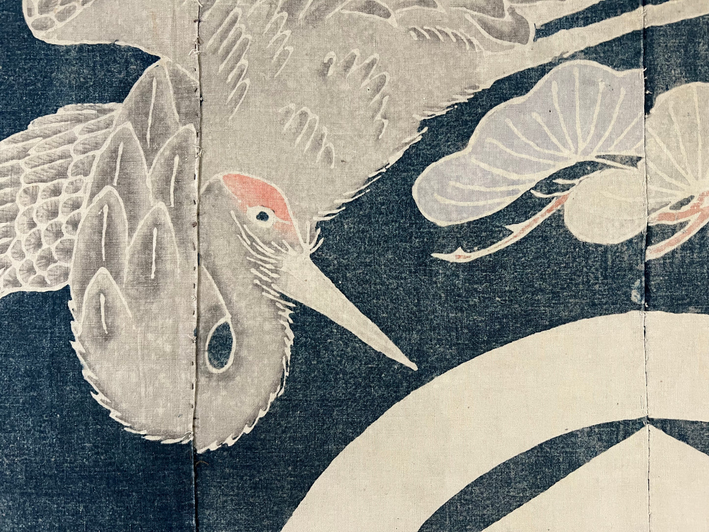 Antique Japanese c.1820 Futon Cover 6 Color Turtle & Crane Indigo Dyed Tsutsugaki