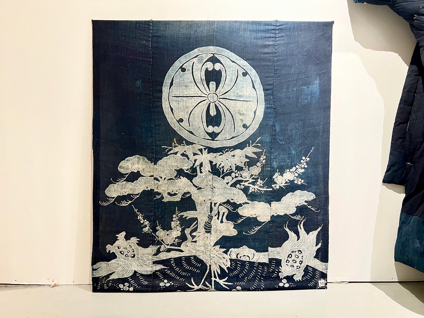 Antique Japanese c.1800 Futon Cover 3 Color Pine Bamboo Plum Mon Indigo Dyed Tsutsugaki