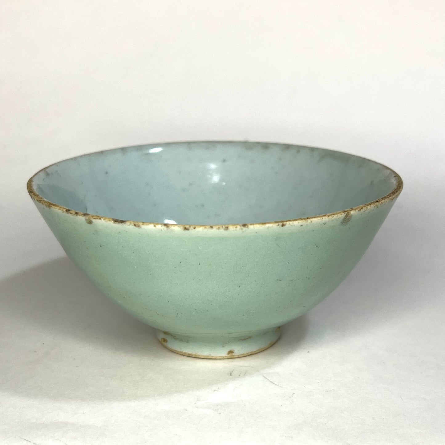 Antique Chinese Celadon Rice Bowl (19th century) Porcelain Signed 4.25"