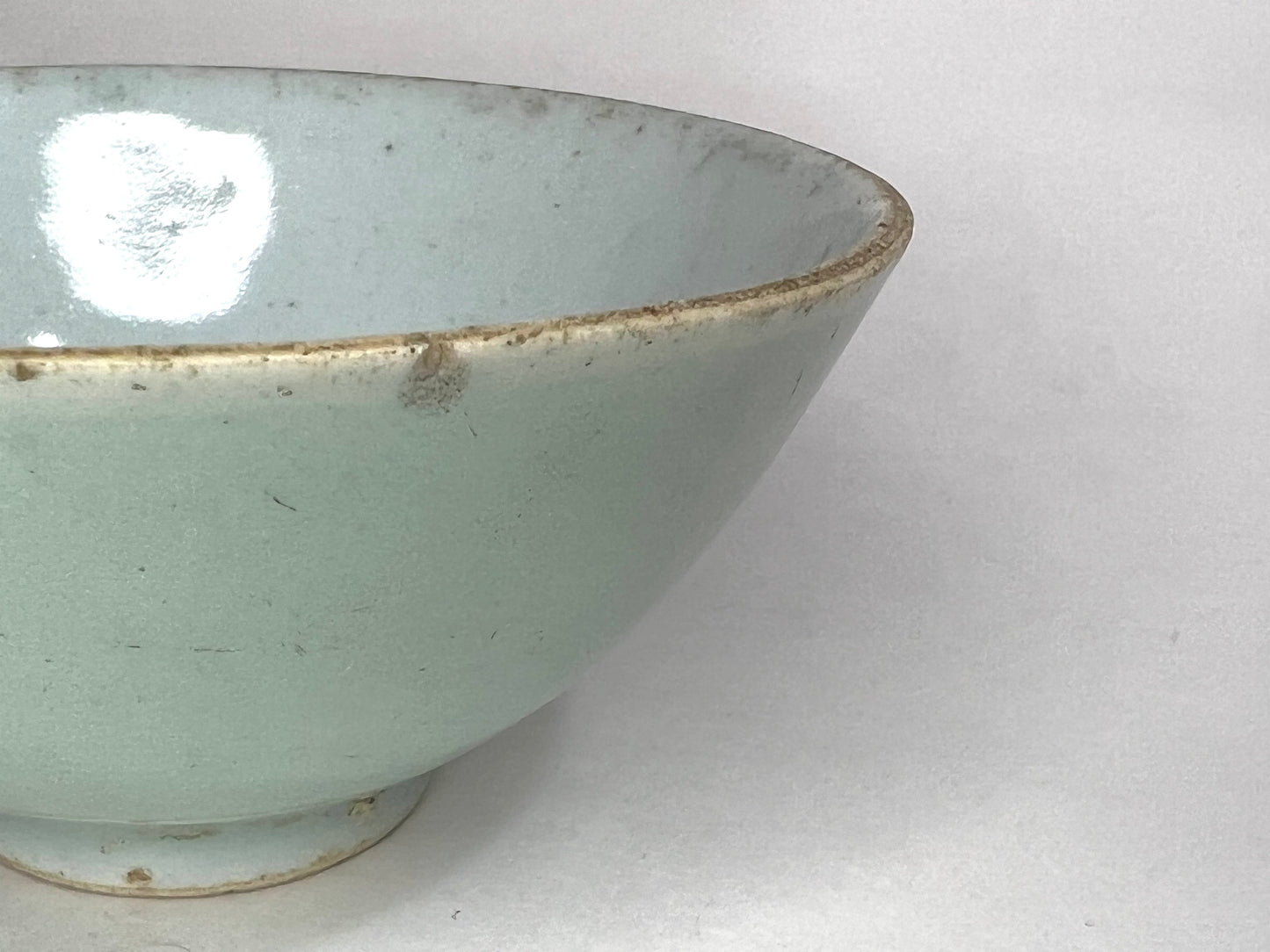 Antique Chinese Celadon Rice Bowl (19th century) Porcelain Signed 4.25"