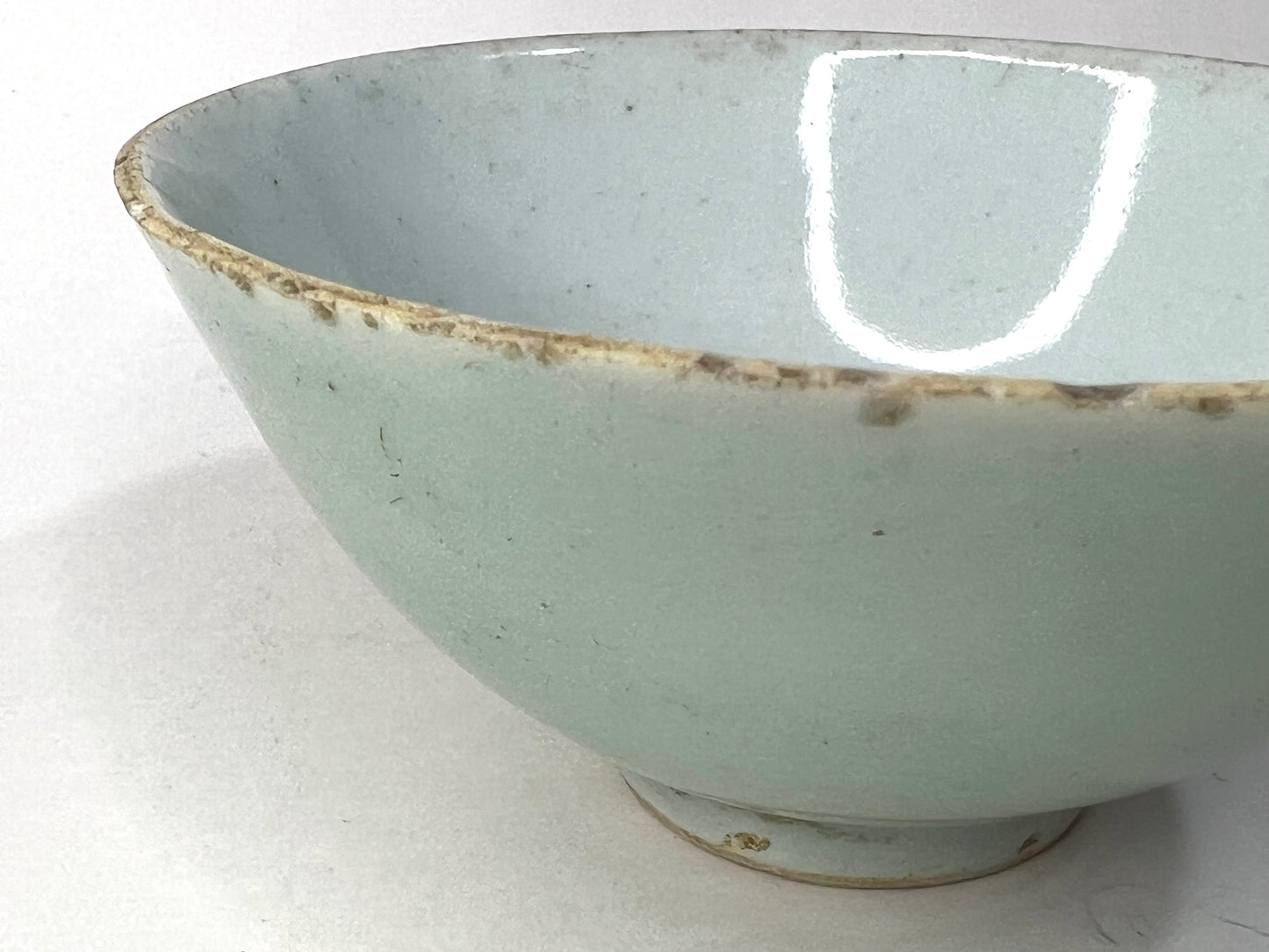 Antique Chinese Celadon Rice Bowl (19th century) Porcelain Signed 4.25"