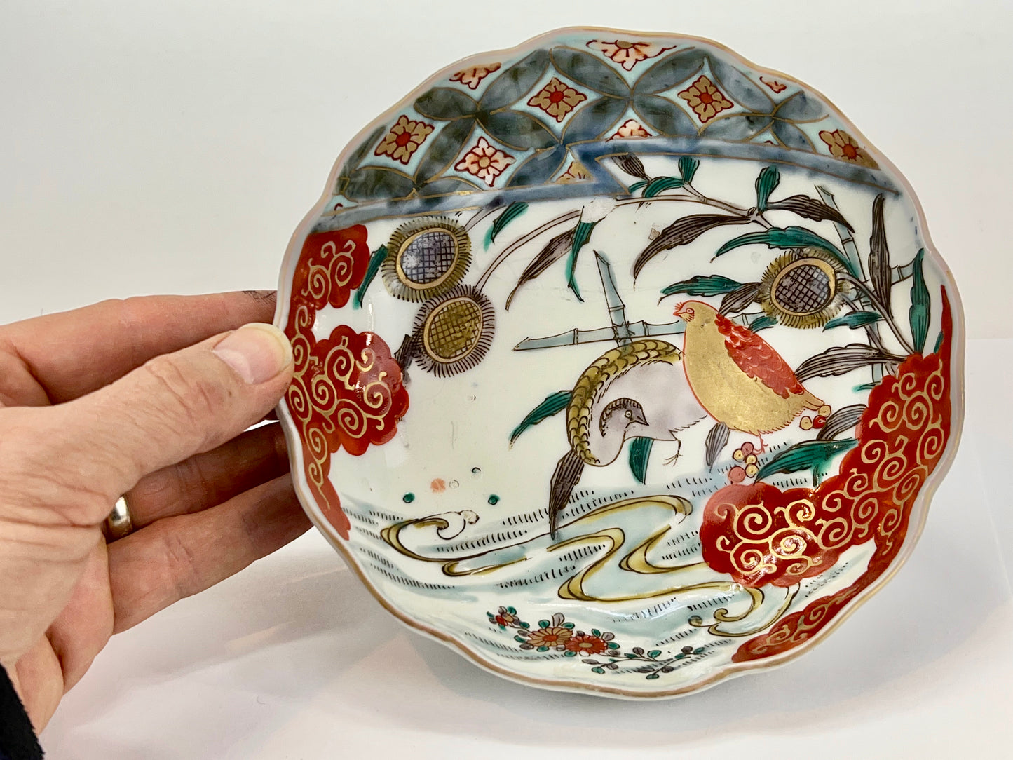 Antique Japanese Edo Era c 1850's Imari Ceramic Bowl w/ Quail 6"