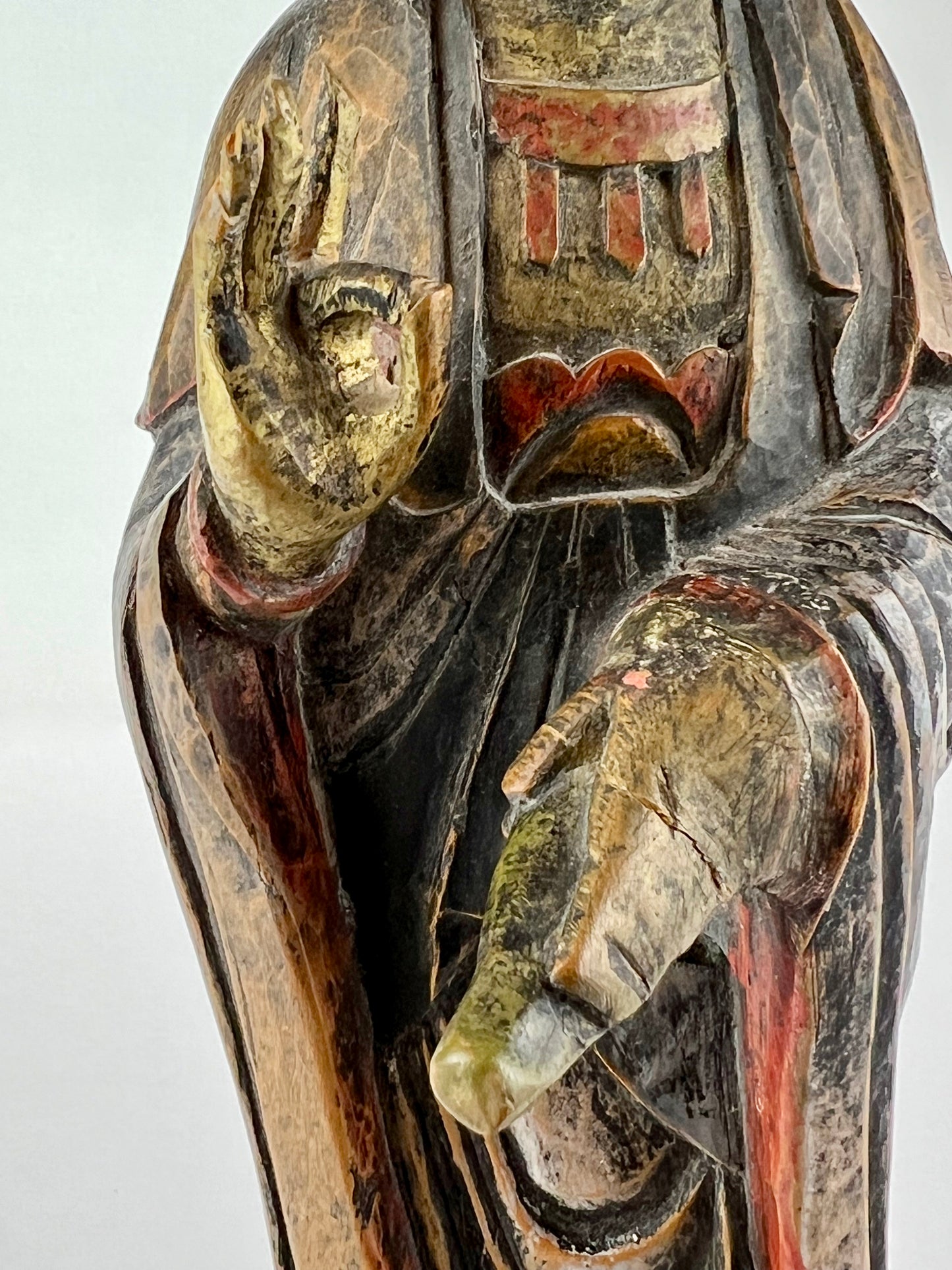 Quan-Yin Statue Carved Wood Goddess of Compassion Standing Pose 12”