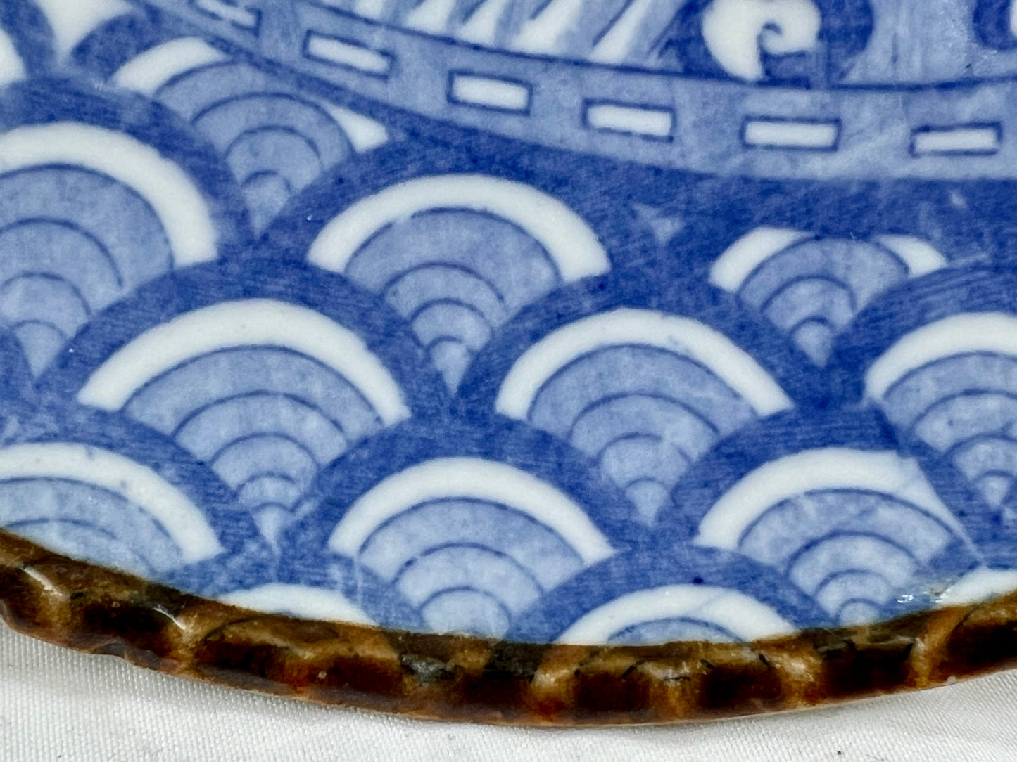 Antique Japanese c1900 Meiji Era Ceramic Imari Plate Ship & Pine 8.5"