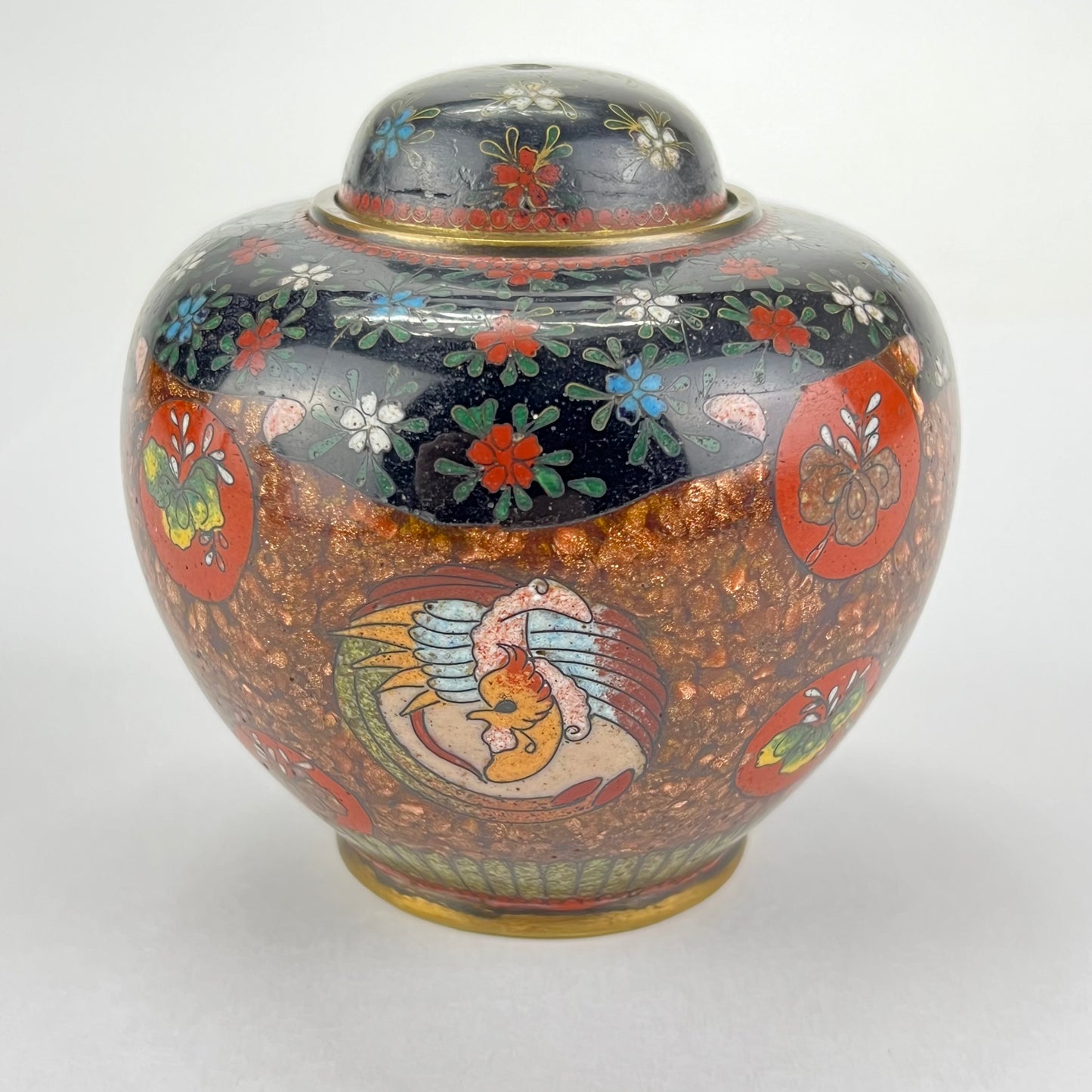 Antique Japanese Meiji Era (late 1800's) Cloisonné Ginger Jar Style 3.5”