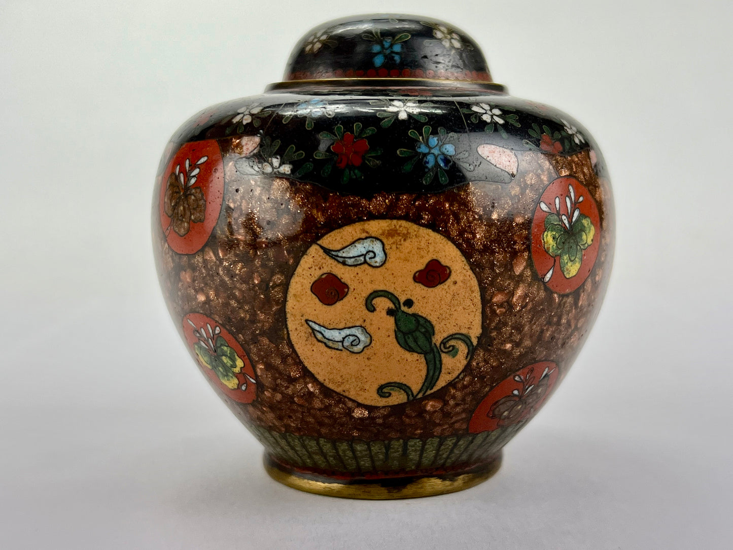 Antique Japanese Meiji Era (late 1800's) Cloisonné Ginger Jar Style 3.5”