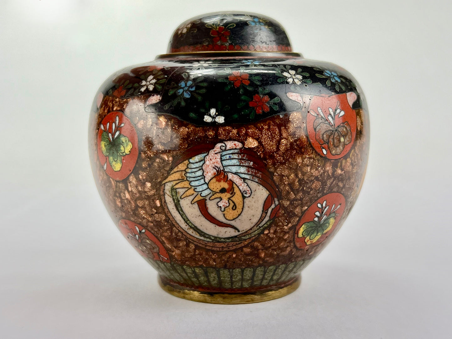 Antique Japanese Meiji Era (late 1800's) Cloisonné Ginger Jar Style 3.5”