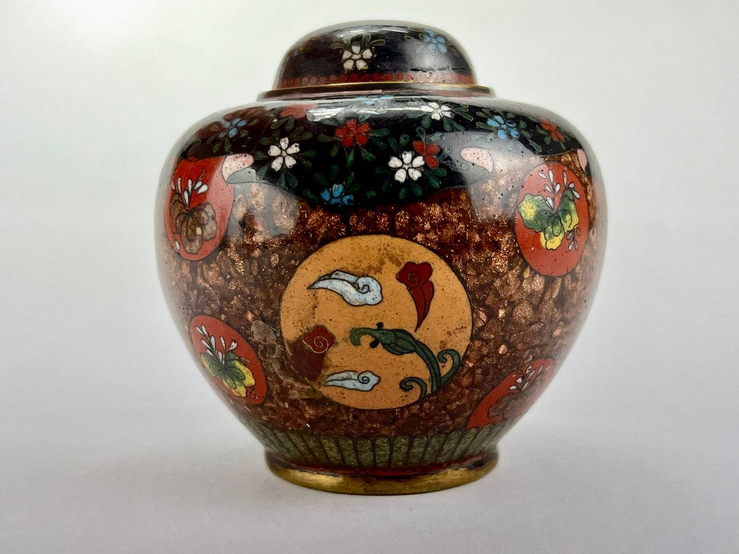 Antique Japanese Meiji Era (late 1800's) Cloisonné Ginger Jar Style 3.5”