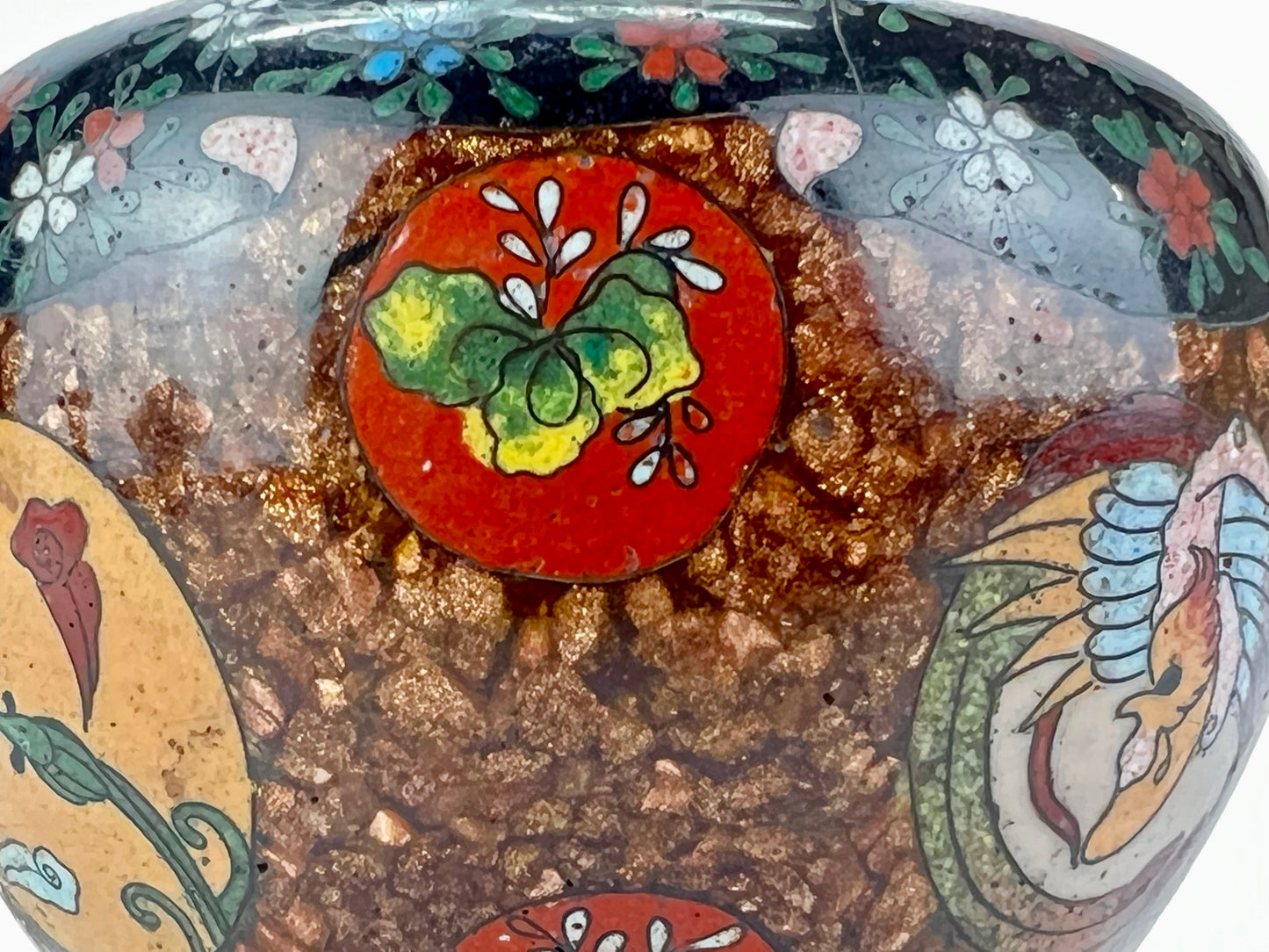 Antique Japanese Meiji Era (late 1800's) Cloisonné Ginger Jar Style 3.5”