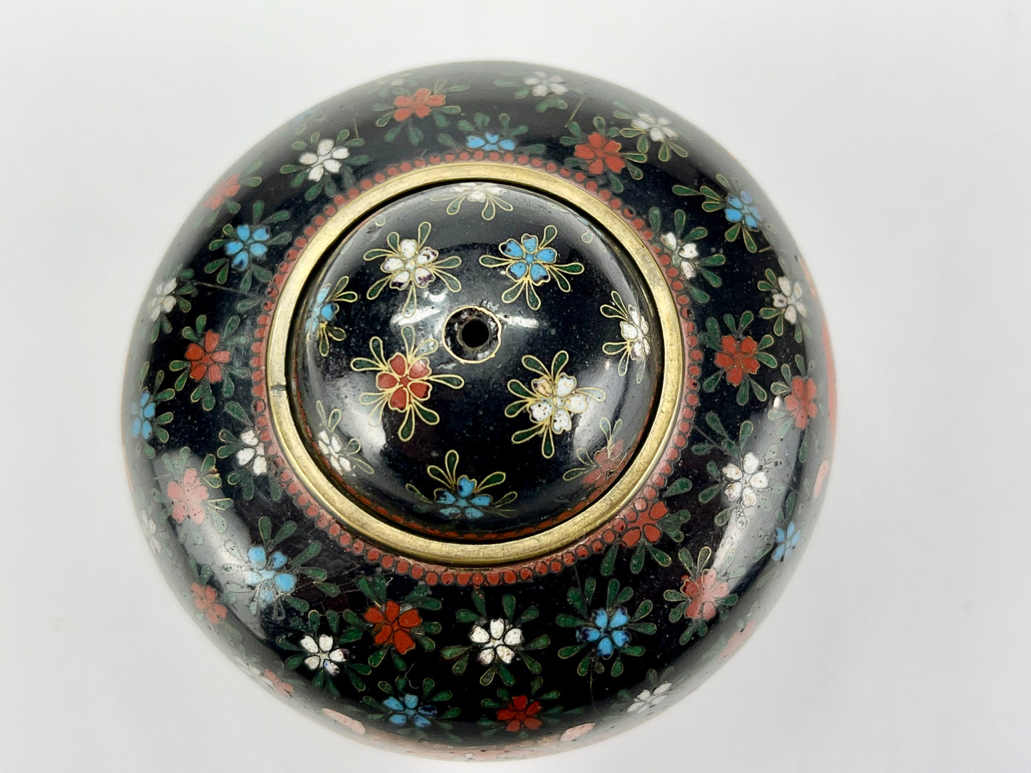 Antique Japanese Meiji Era (late 1800's) Cloisonné Ginger Jar Style 3.5”