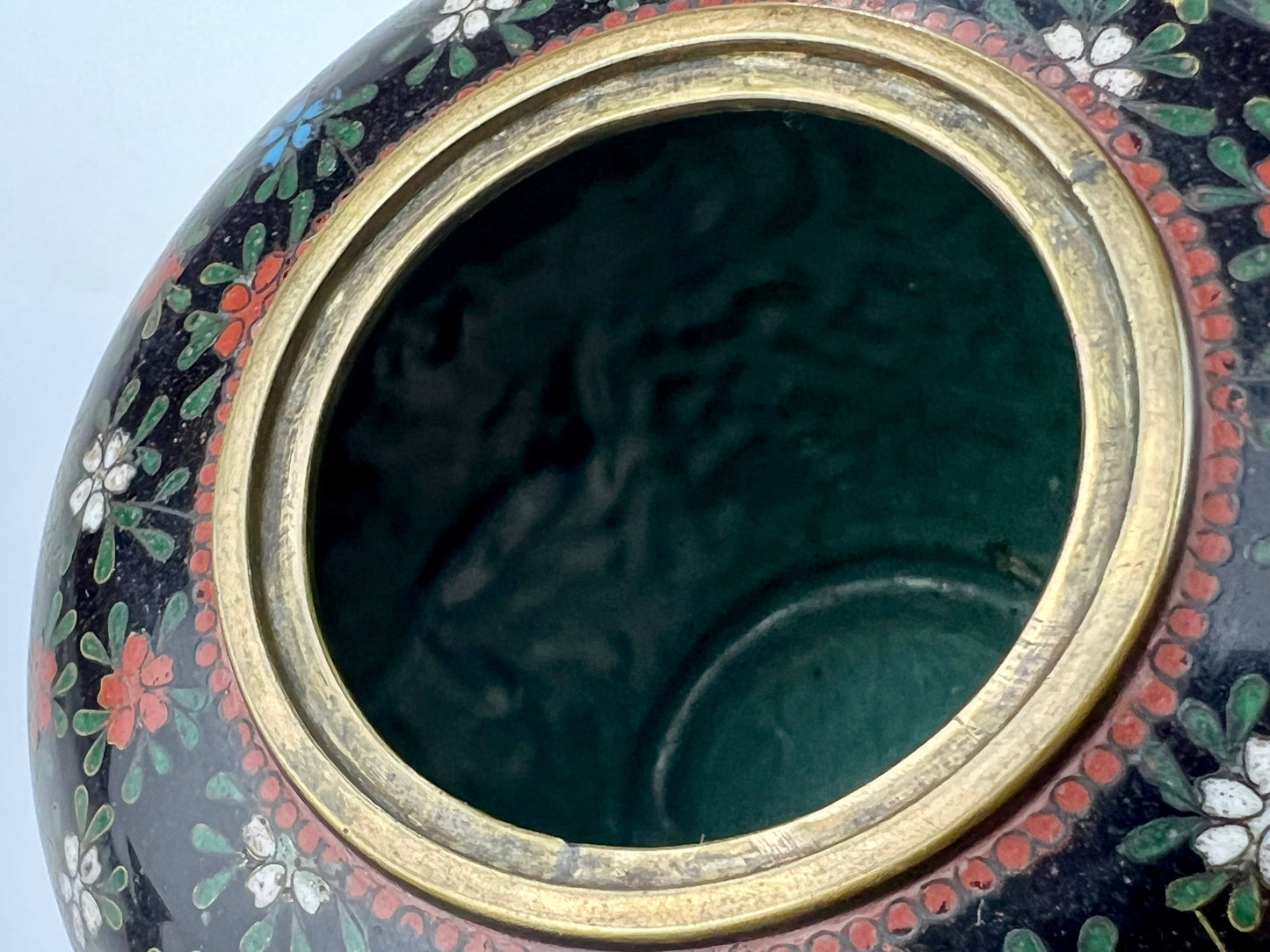 Antique Japanese Meiji Era (late 1800's) Cloisonné Ginger Jar Style 3.5”