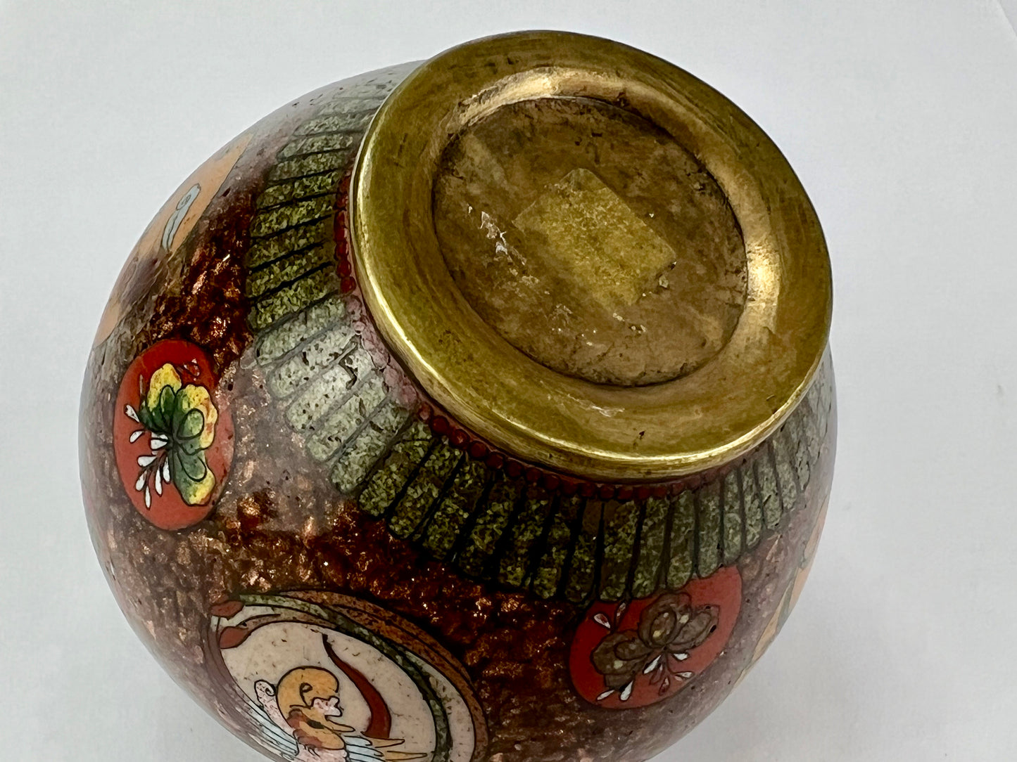 Antique Japanese Meiji Era (late 1800's) Cloisonné Ginger Jar Style 3.5”