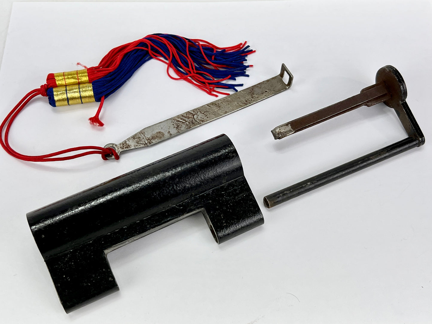 Vintage Chinese Traditional Cabinet or Chest Lock & Key Black Lacquer 4.5"