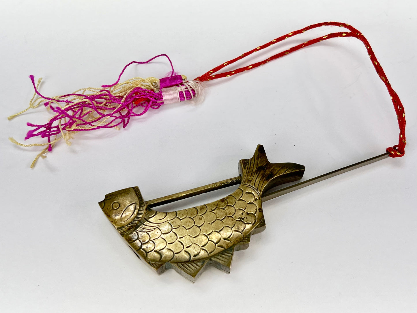 Vintage Chinese Koi Fish Cabinet or Chest Lock & Key Brass 3.5"