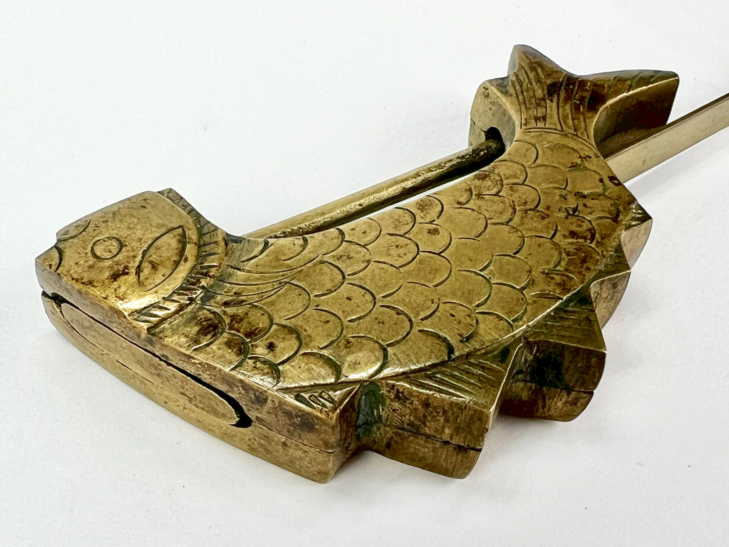 Vintage Chinese Koi Fish Cabinet or Chest Lock & Key Brass 3.5"