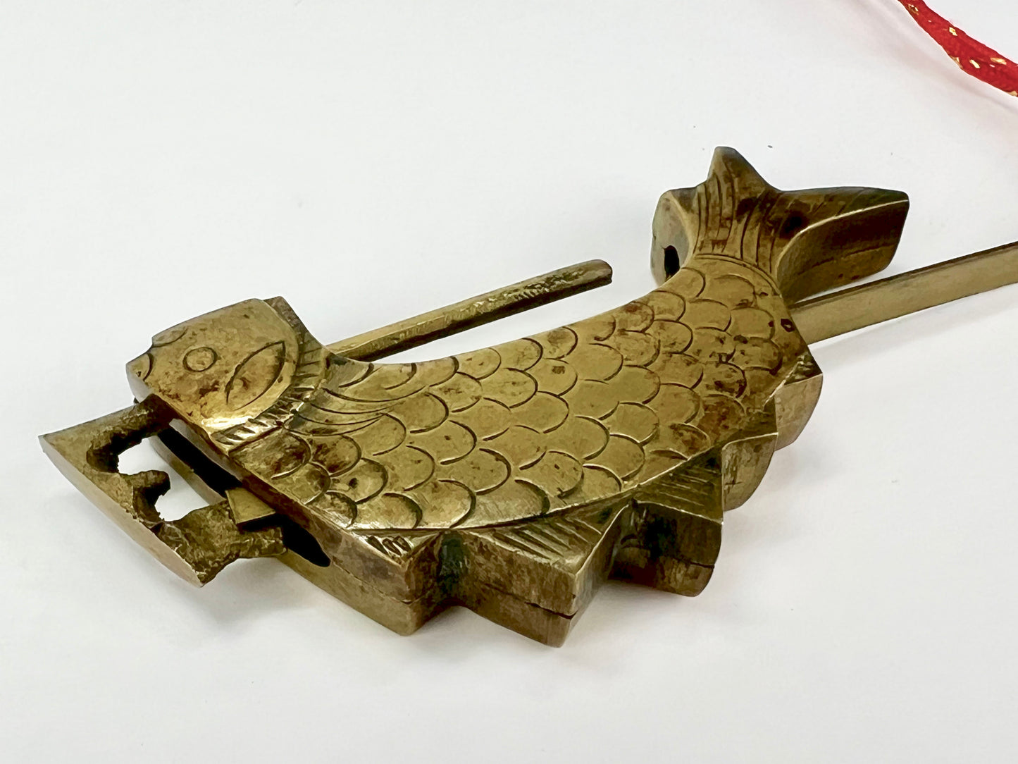 Vintage Chinese Koi Fish Cabinet or Chest Lock & Key Brass 3.5"