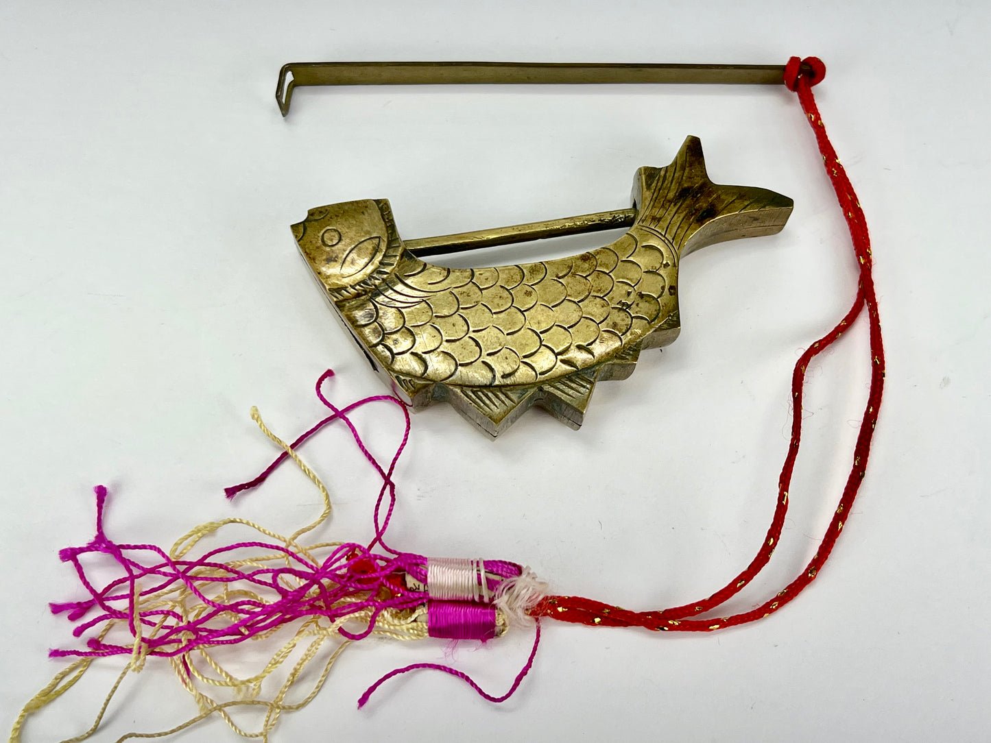 Vintage Chinese Koi Fish Cabinet or Chest Lock & Key Brass 3.5"