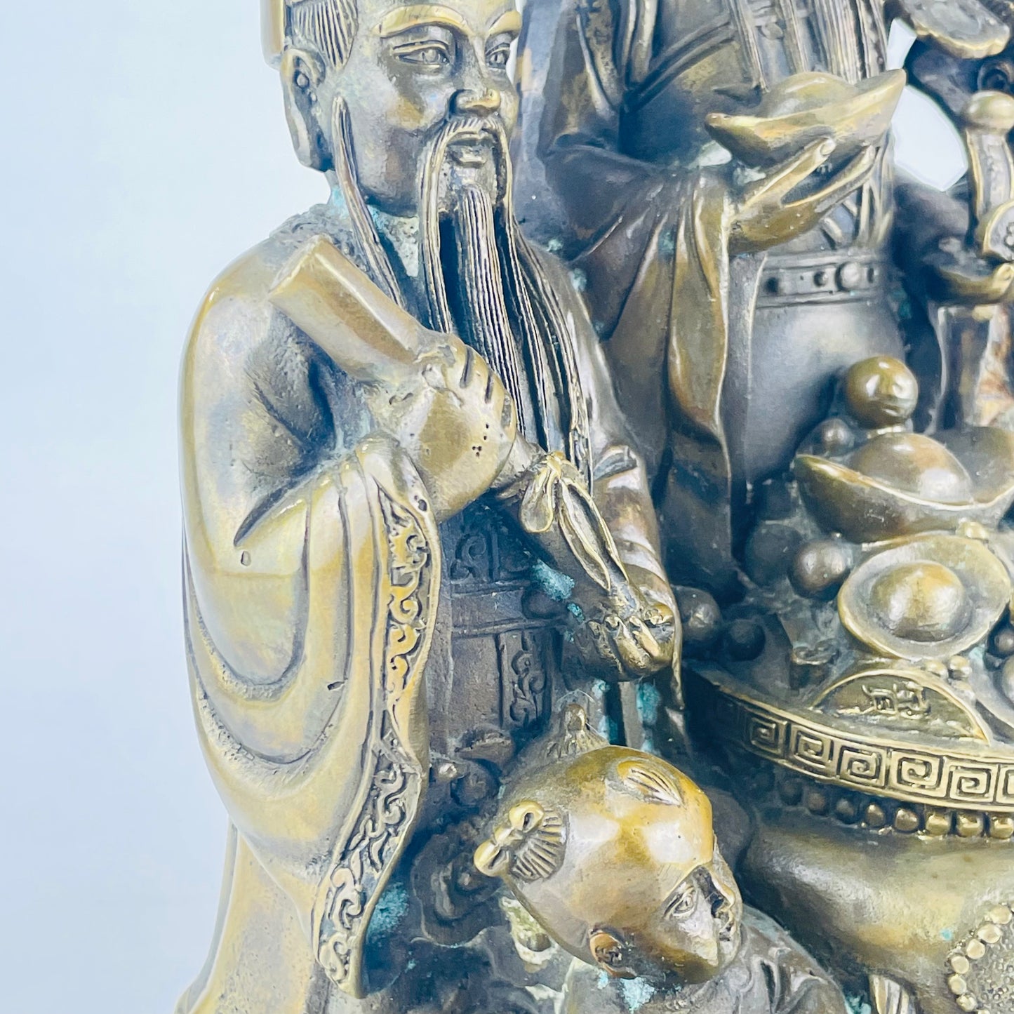 Vintage Chinese Bronze Statue Fu Lu Shu or San Xing 10"H