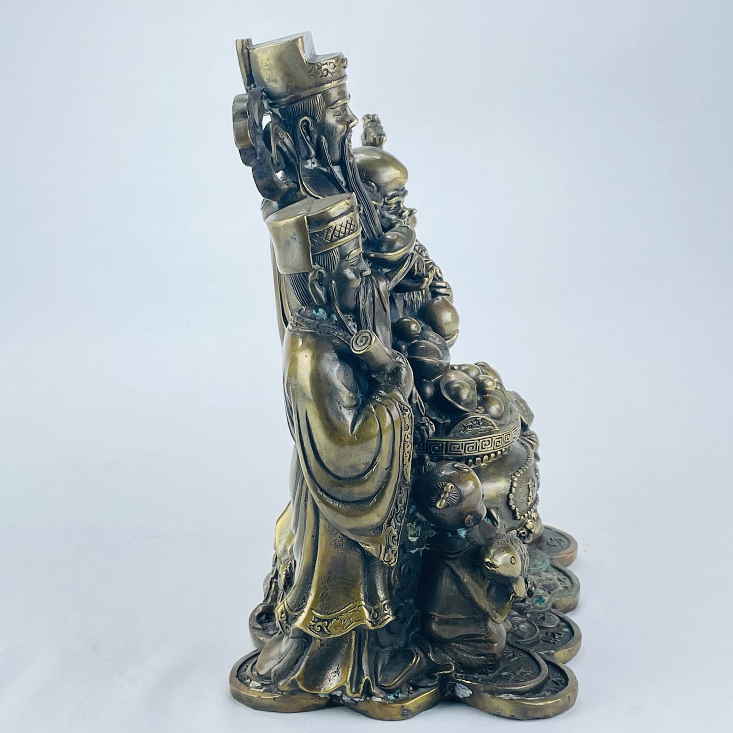 Vintage Chinese Bronze Statue Fu Lu Shu or San Xing 10"H
